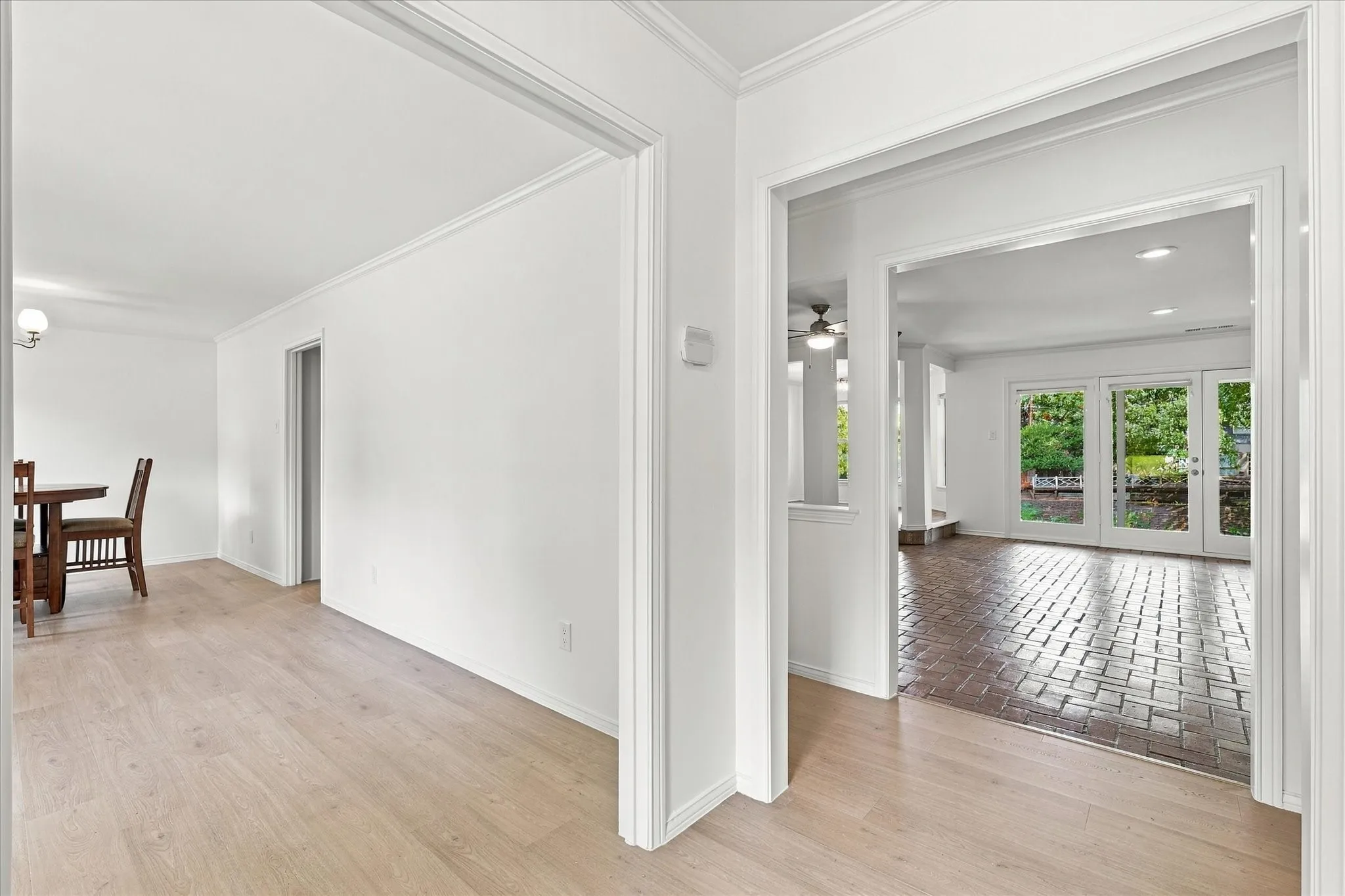 Wood-finish flooring throughout the foreground
