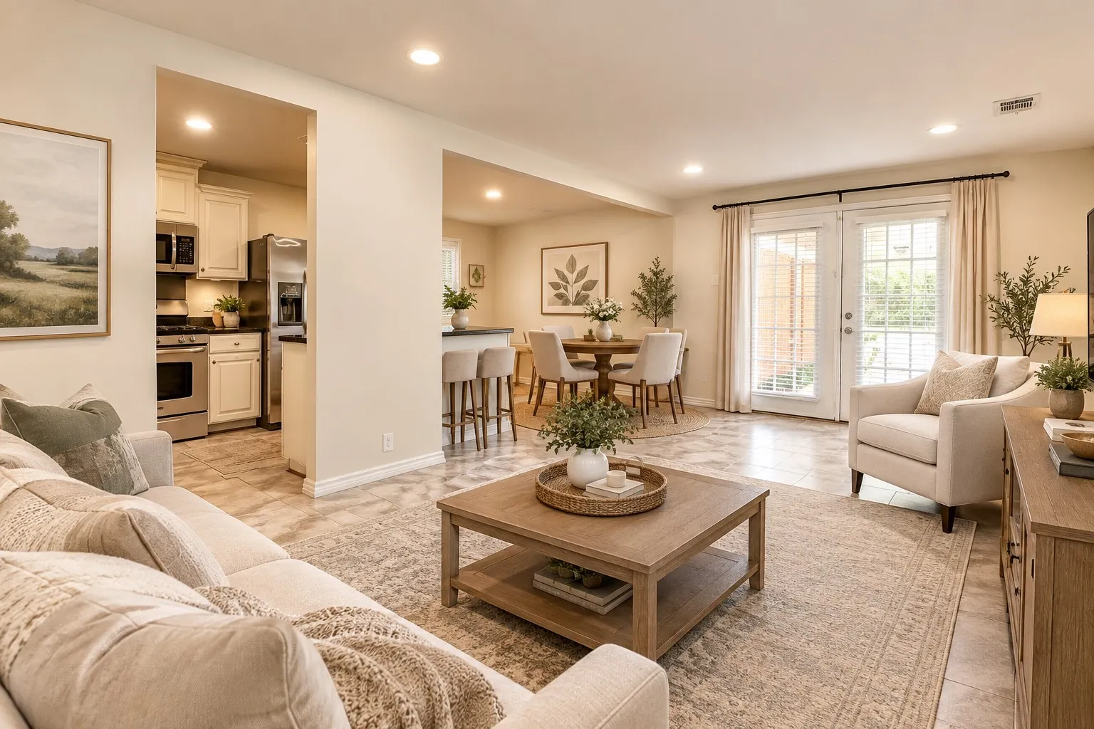 AI ENHANCED FOR IDEAS - Recessed lighting, light-toned walls, and wood-finish flooring