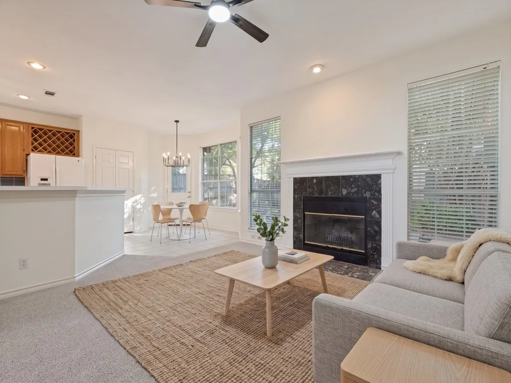 Living room with virtually staged furniture.