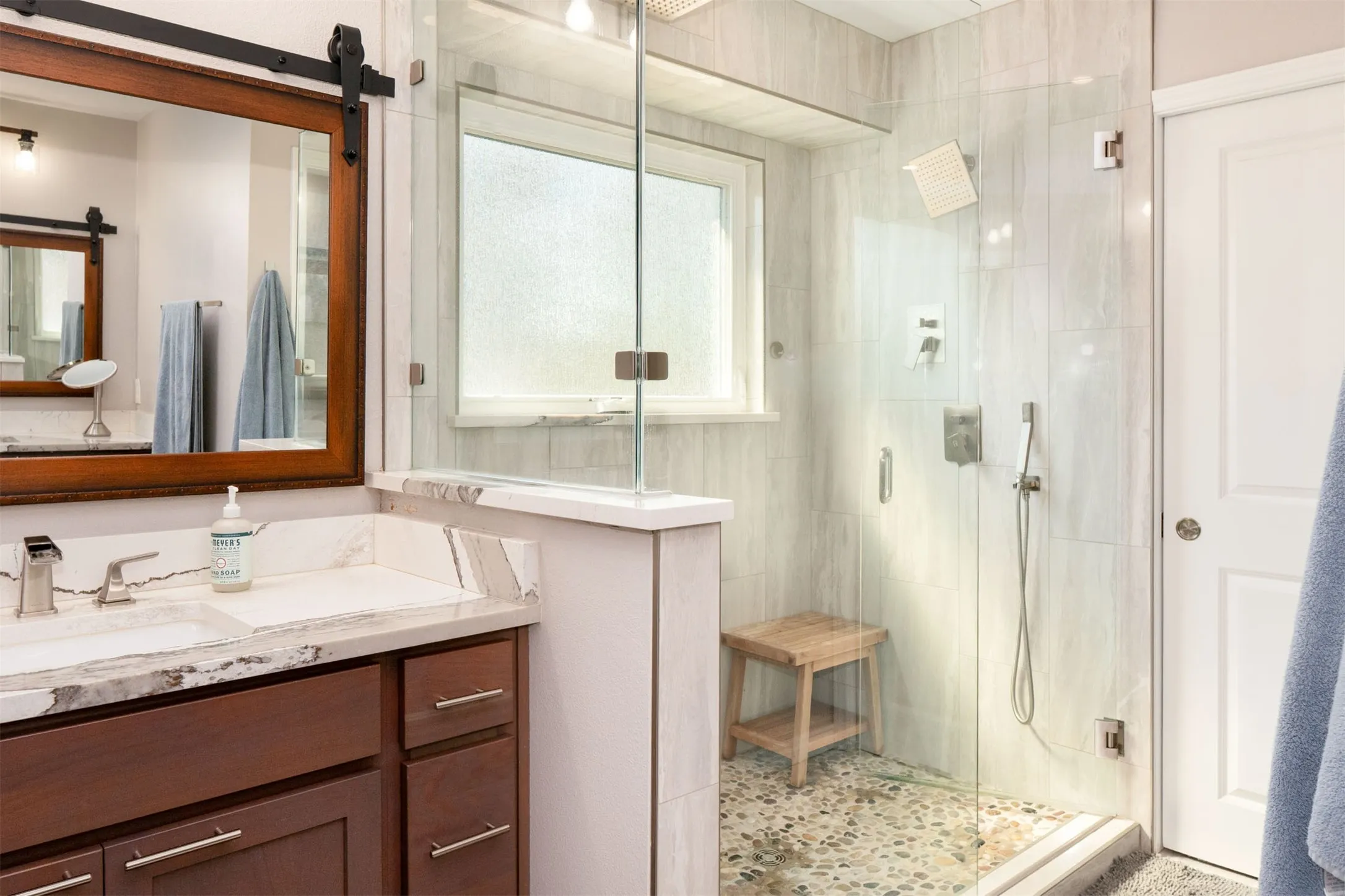 new walk in shower in master bathroom.