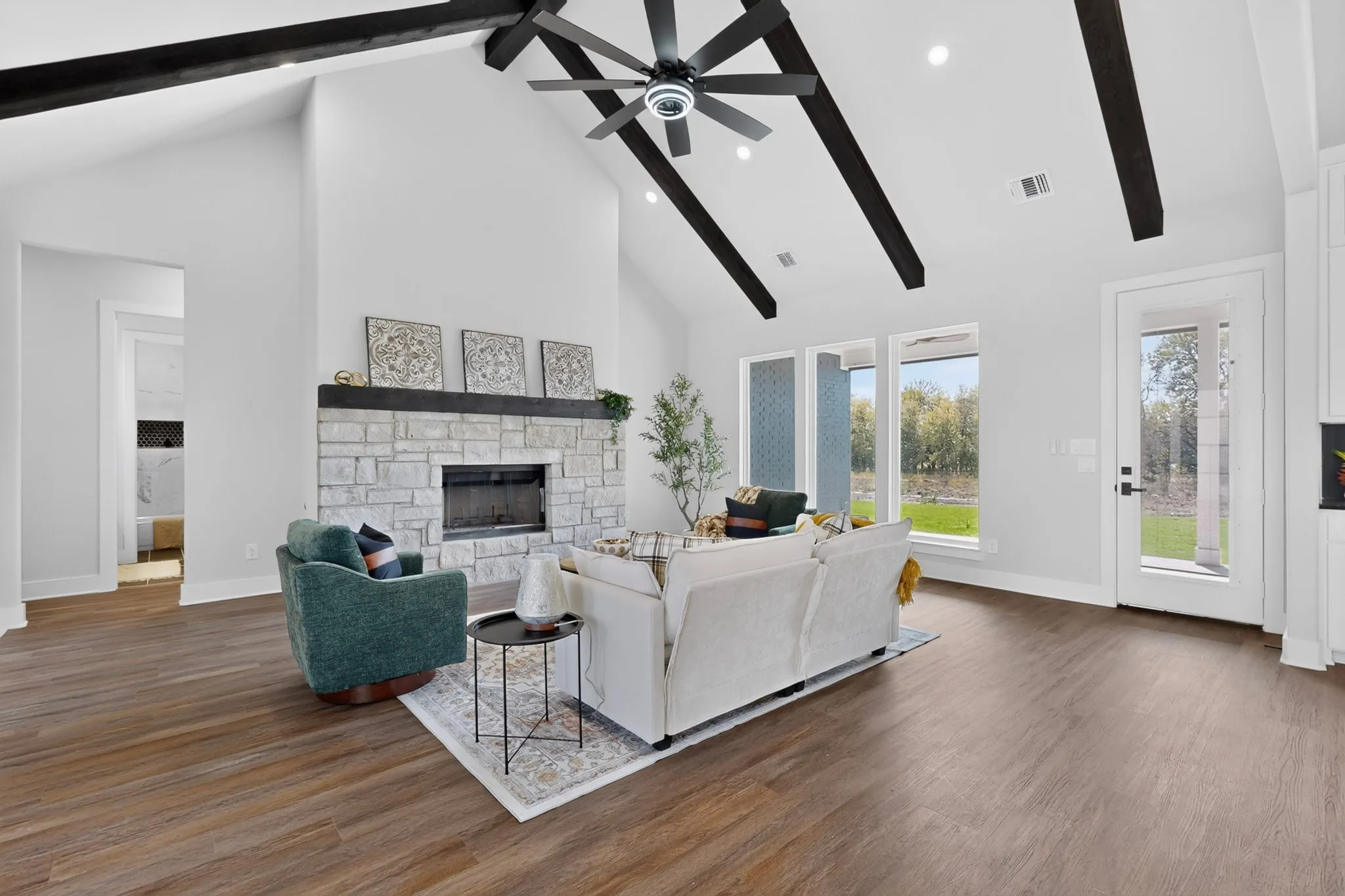 Vaulted ceiling in living room