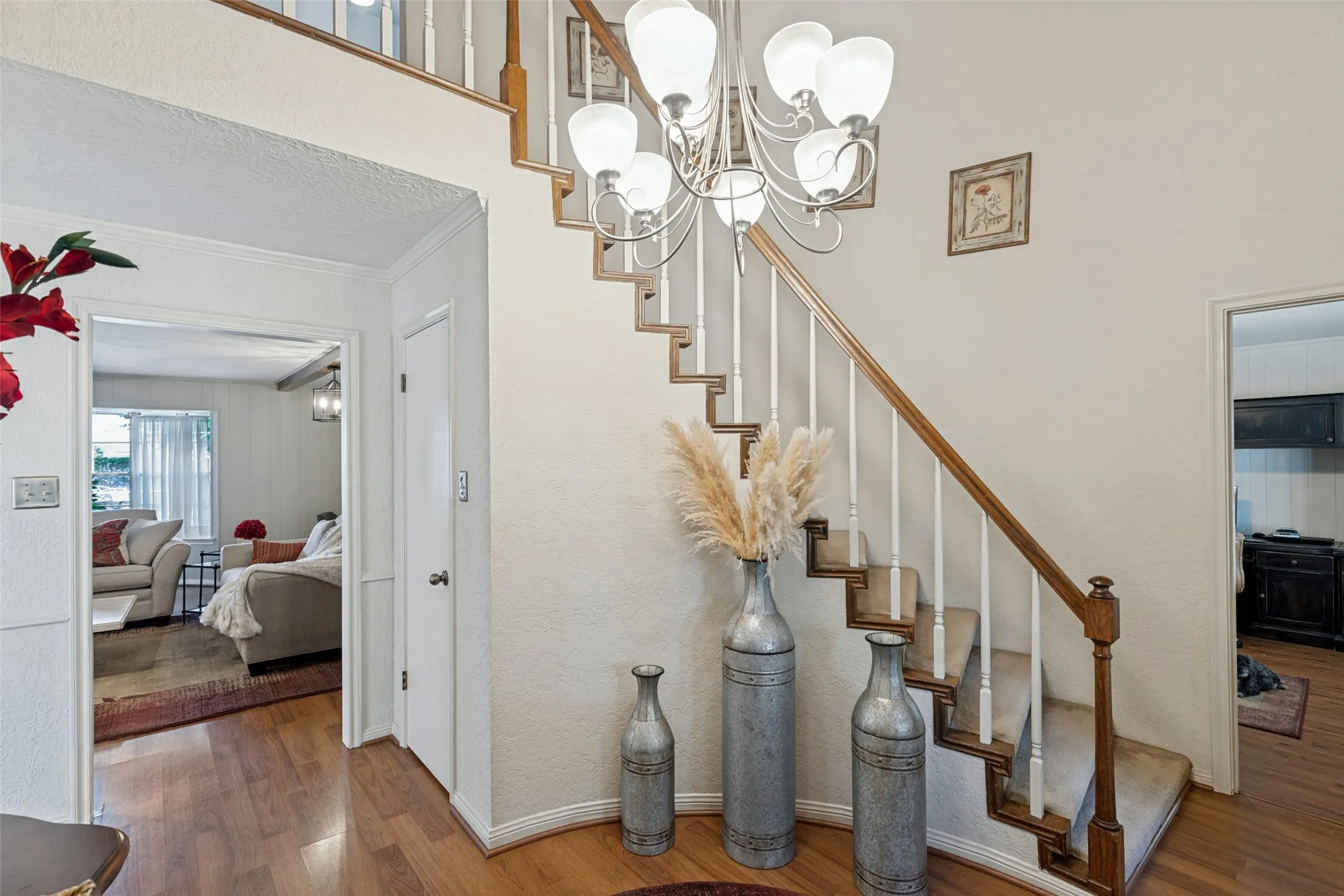 Hardwood-style flooring throughout the entry