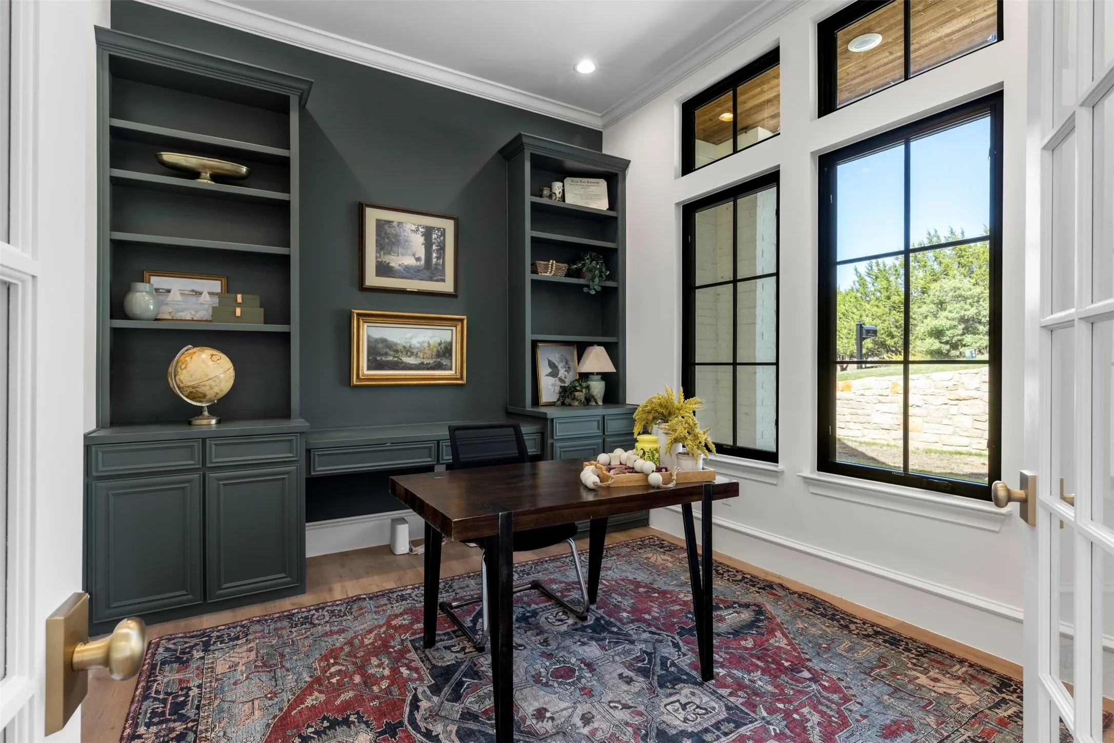Entryway office with custom built-ins and tons of storage