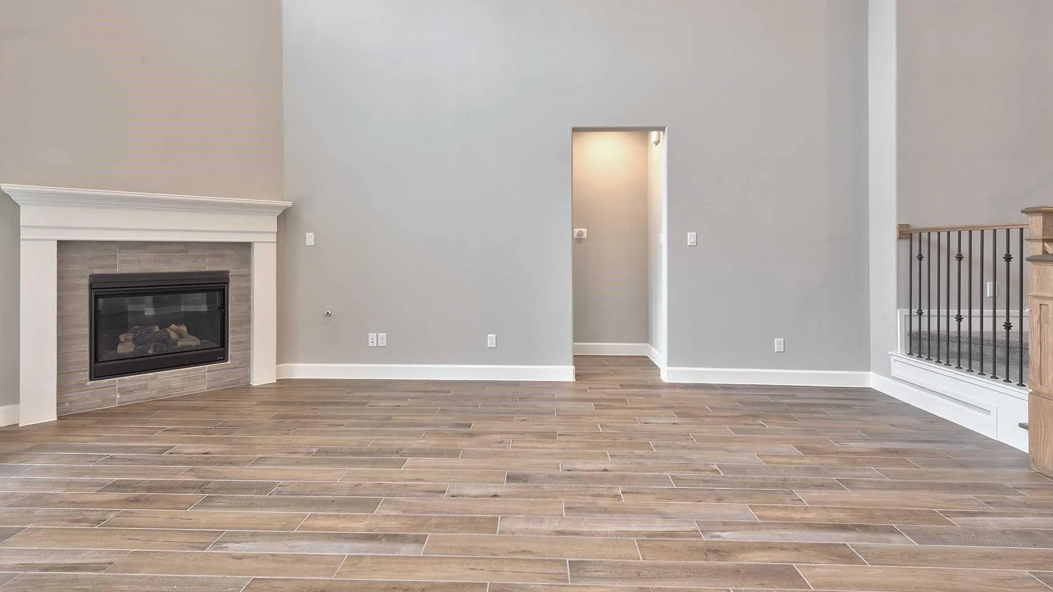 Wood-finish tile flooring throughout