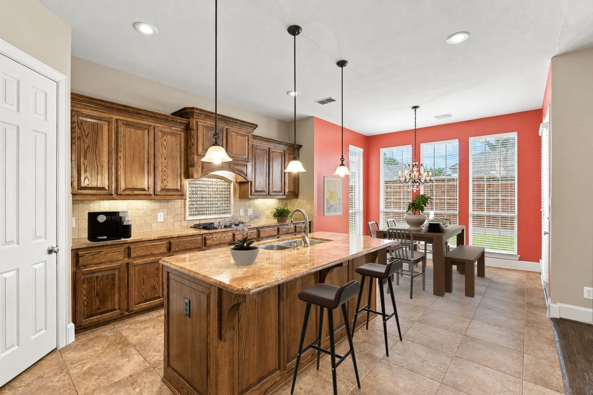 Beautiful Kitchen With View Of Breakfast Room.  These Rooms Have Been Virtually Staged.