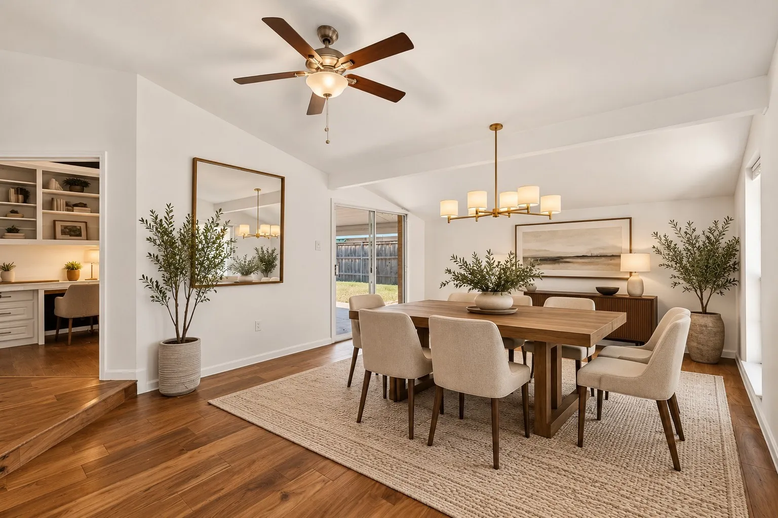 Enhanced photo of versatile space for dining or living