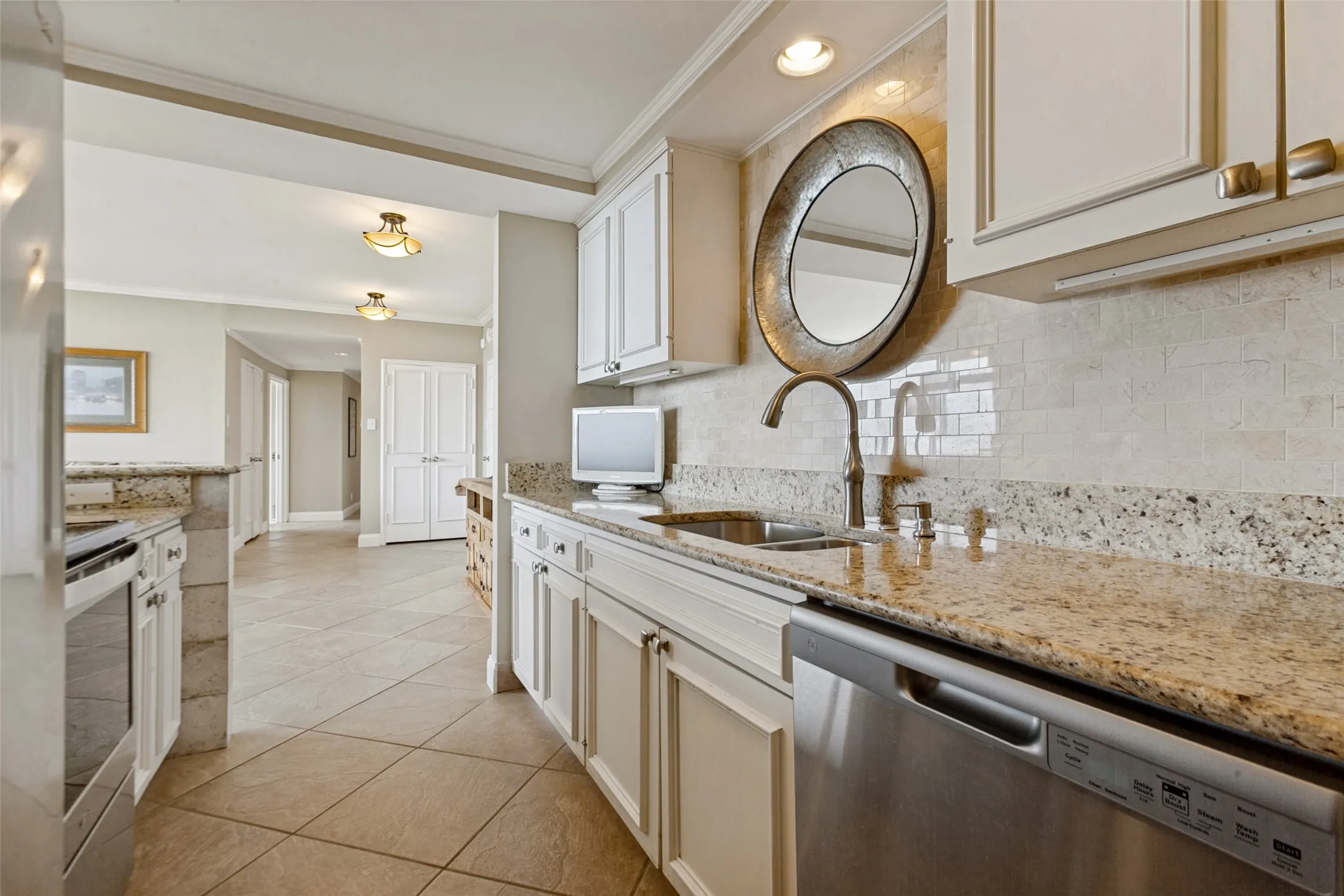 Stainless steel appliances in kitchen