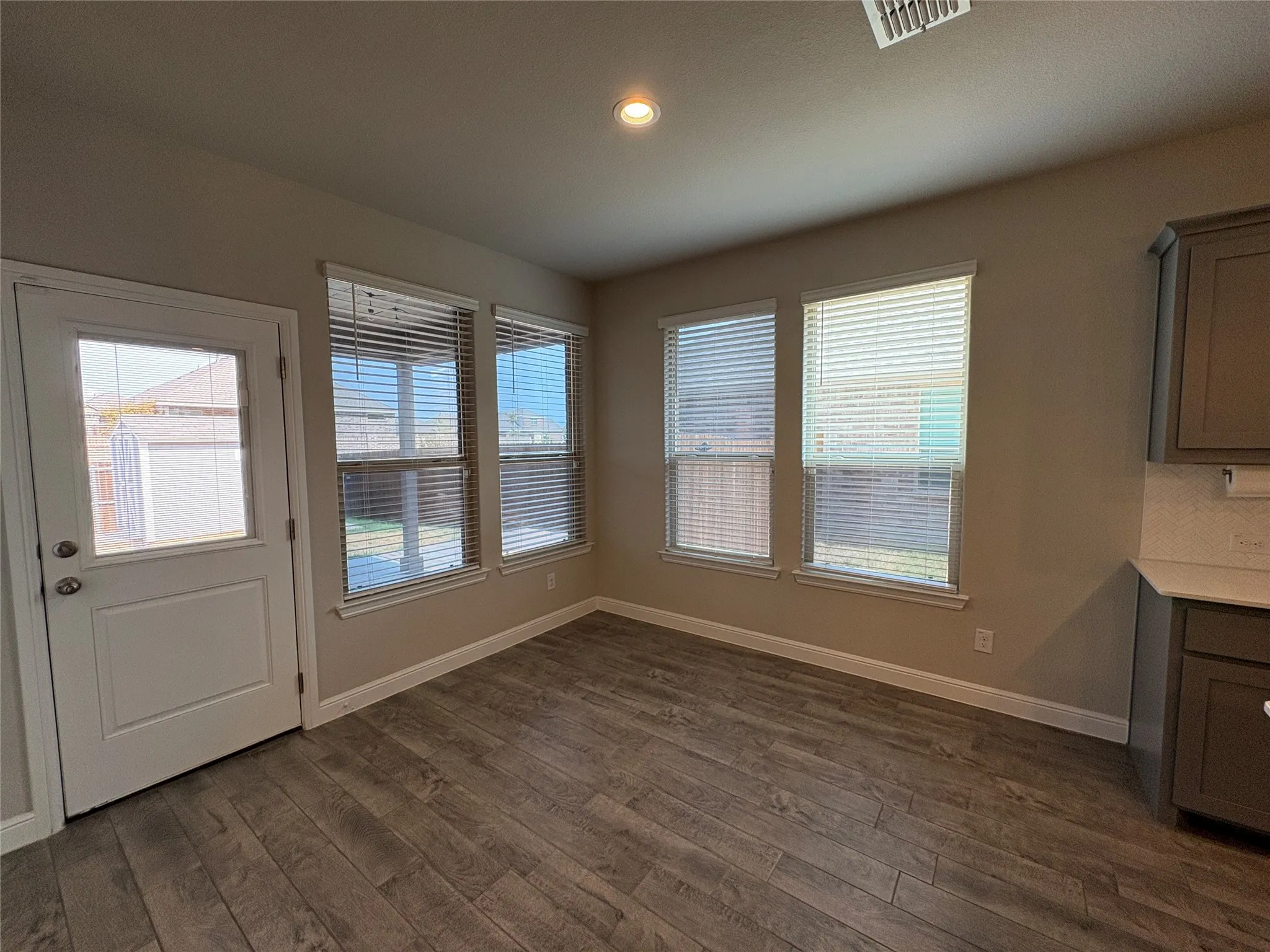 Dining area with tile flooring