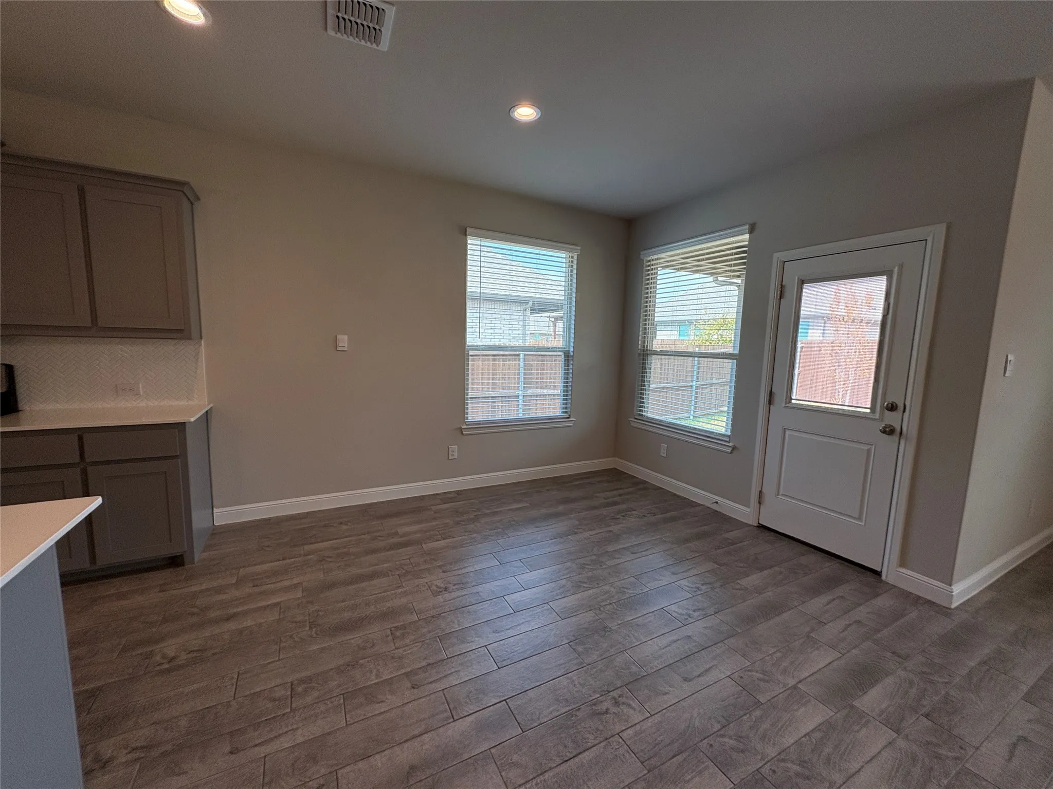 Dinging area with tile flooring