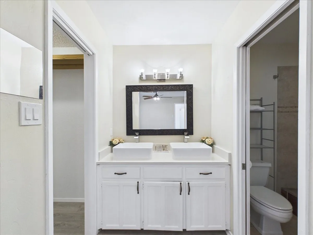Primary bathroom with dual sinks
