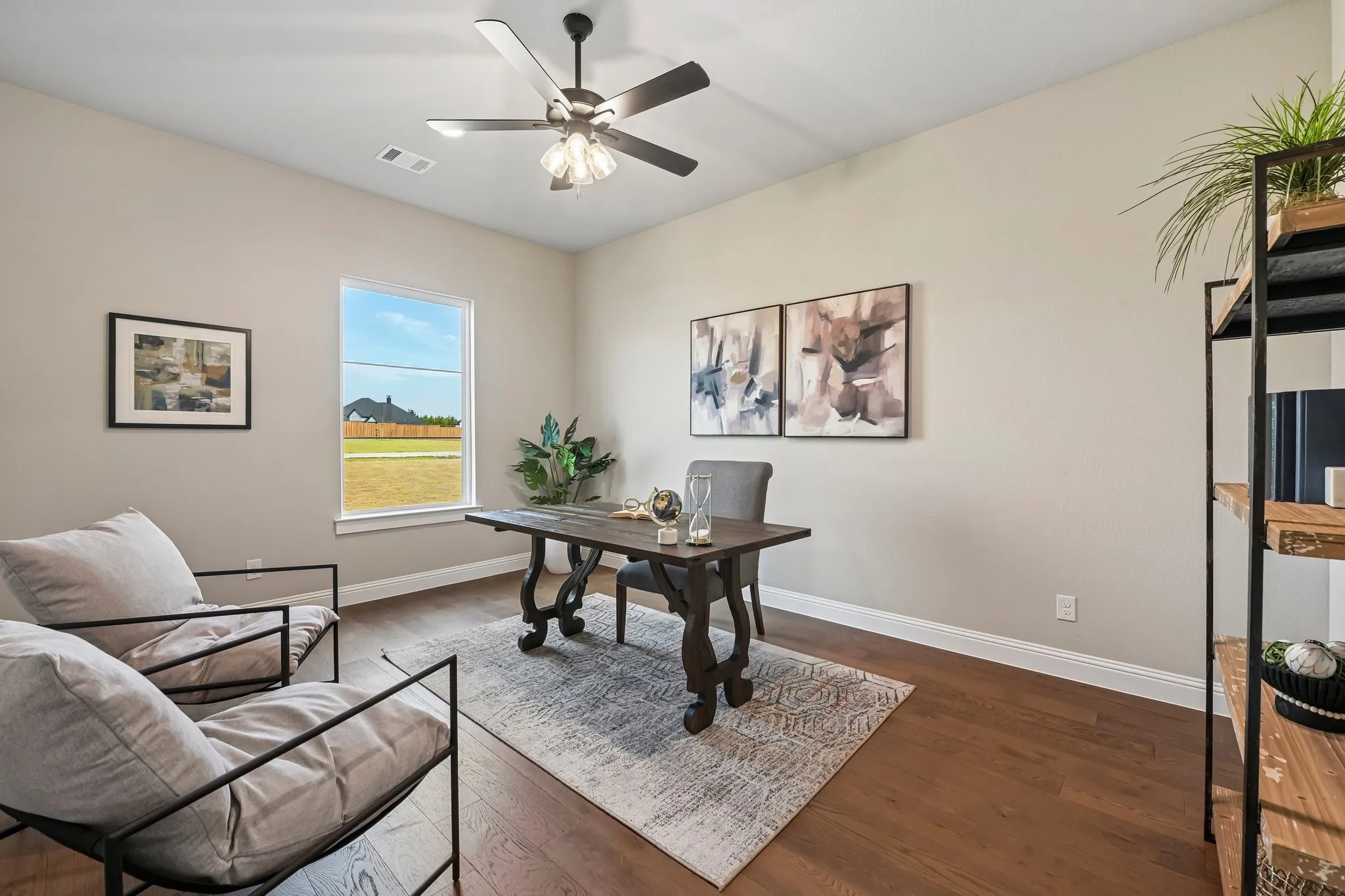 Wood-finish flooring with a neutral wall palette