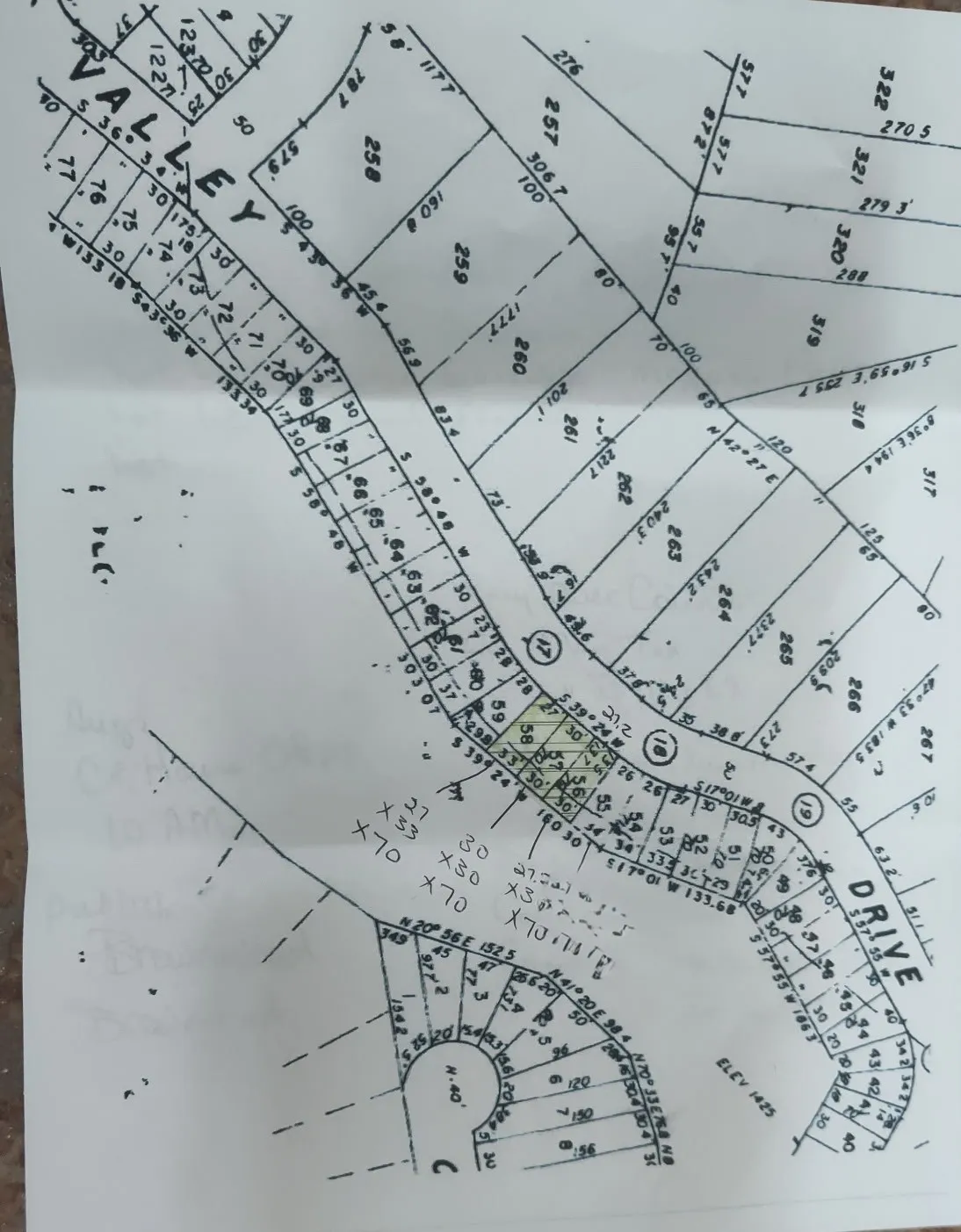 Survey Plat. Illustrating property boundaries, lot numbers, and dimensions