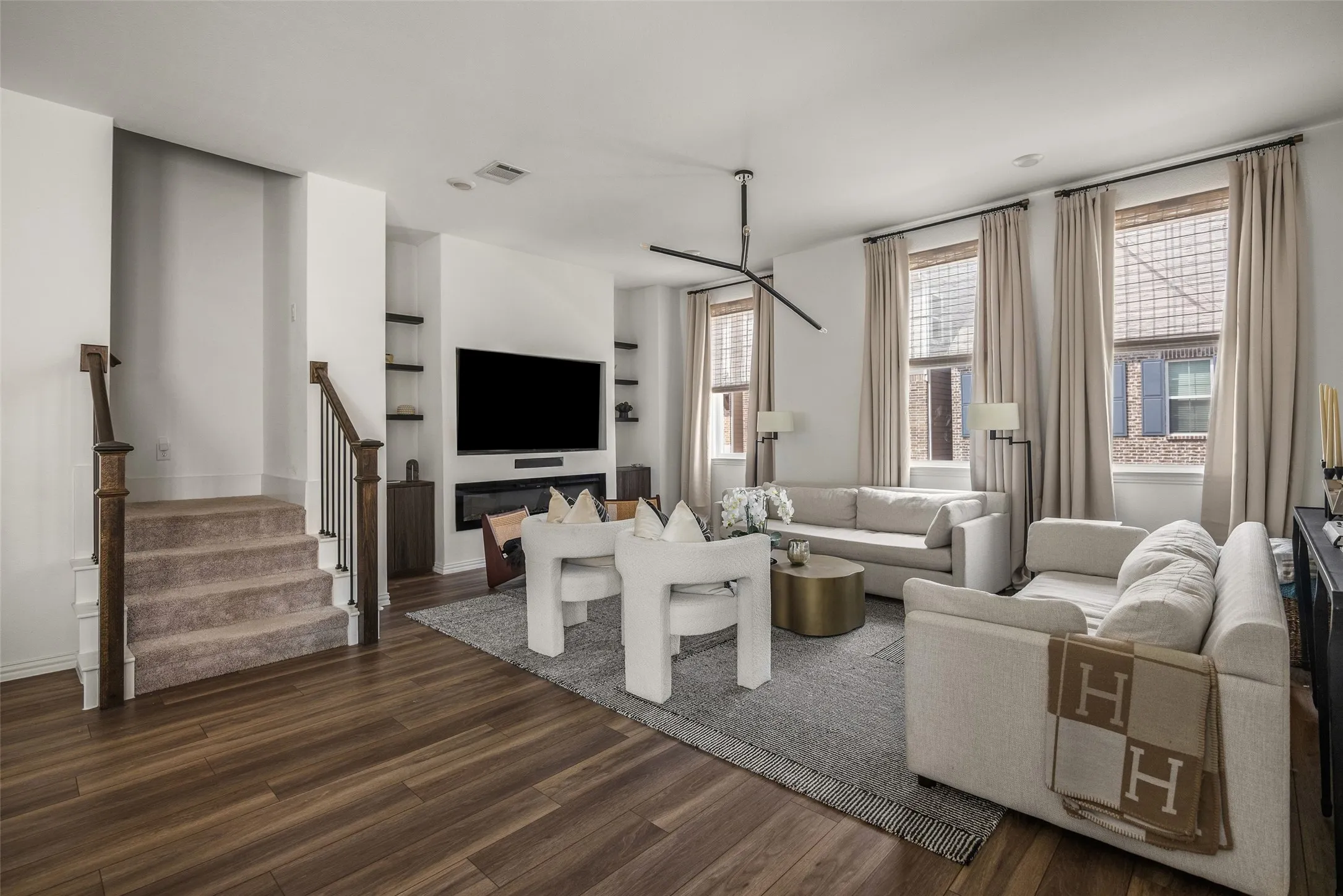 Wood-finish flooring throughout the living space