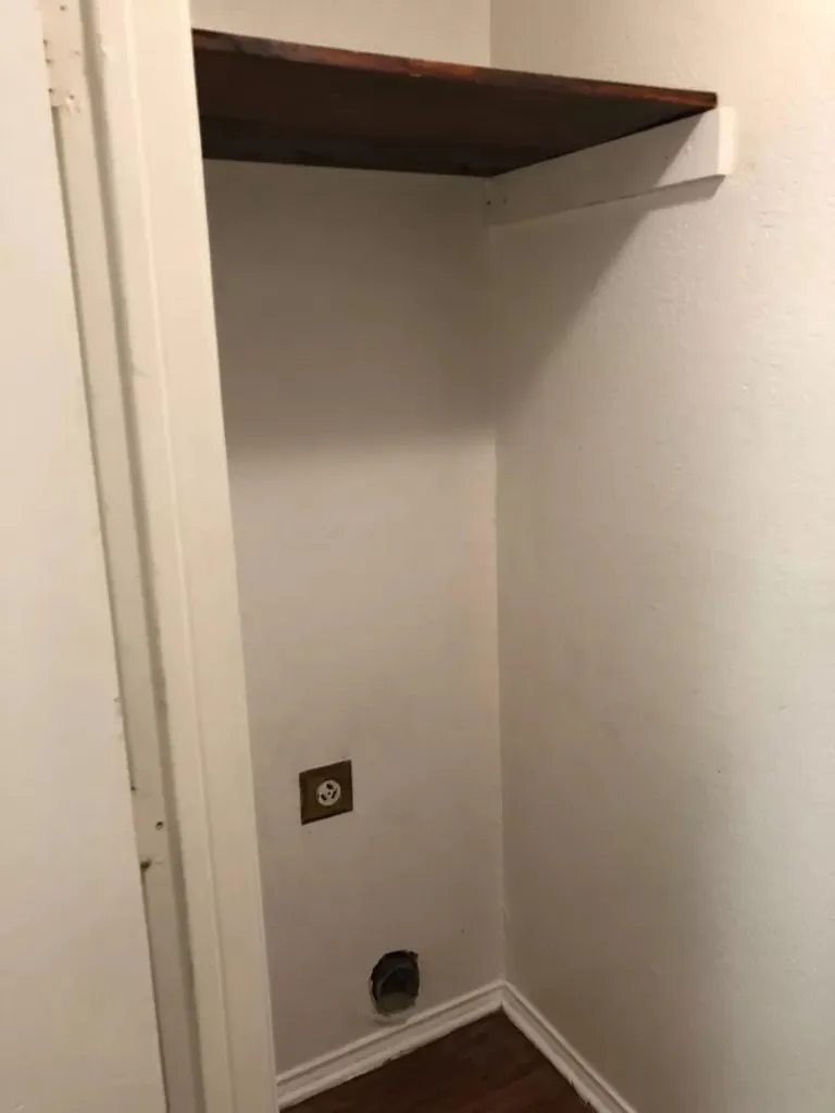 Built-in wood-finish shelving unit