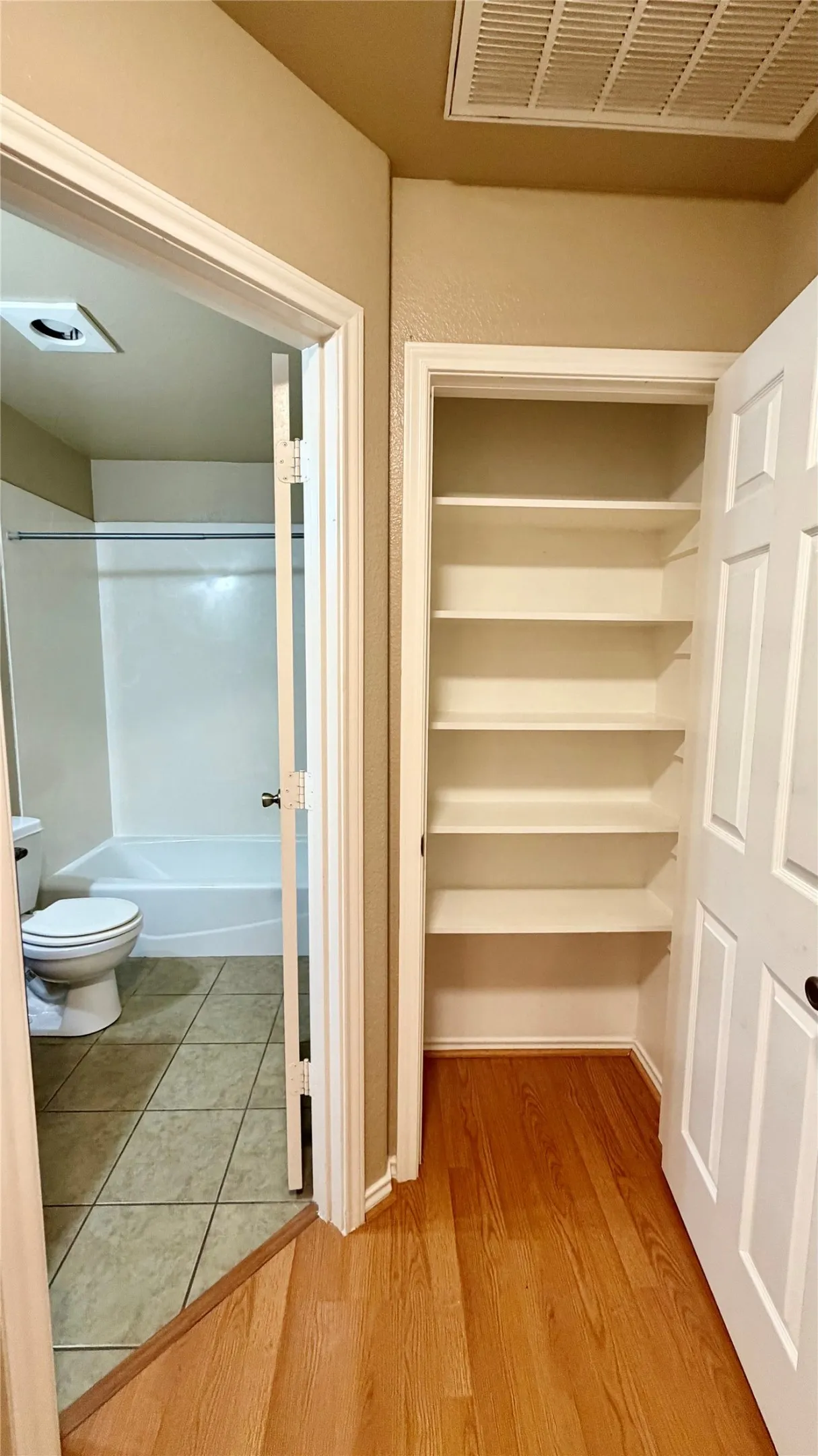 Wood-finish flooring in the hallway