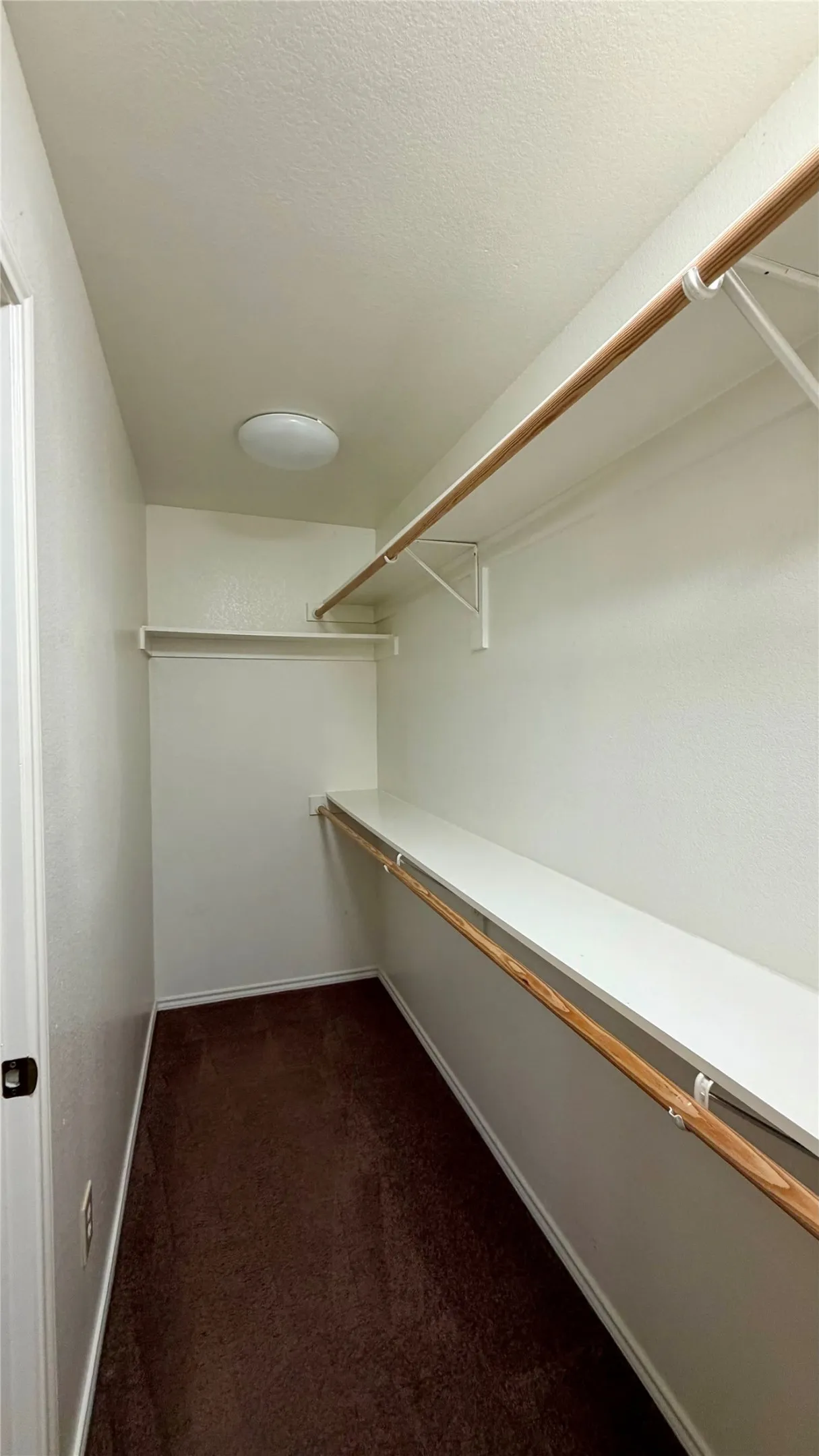 White walls with brown carpet flooring