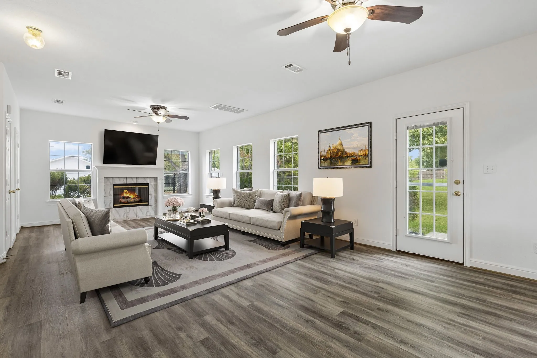 Virtually Staged 27x14 Living Room. The area could have multiple seating arrangements!