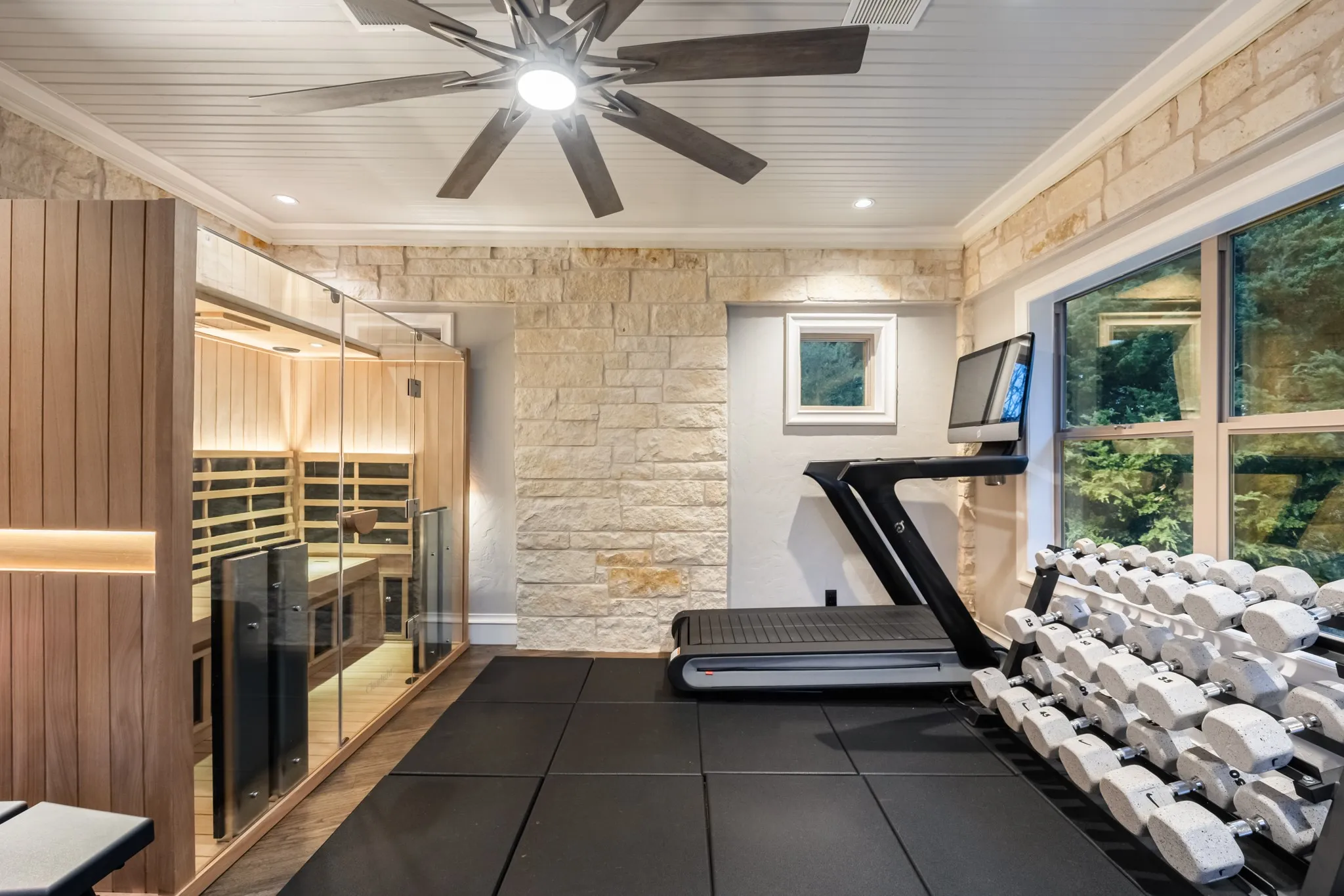 Flex room currently being used as a gym.