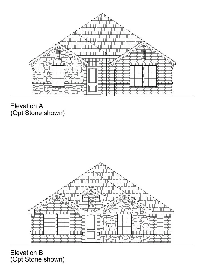 Architectural Elevations. Presenting two distinct exterior options for the property, Elevation A and Elevation B, both featuring optional stone finishes