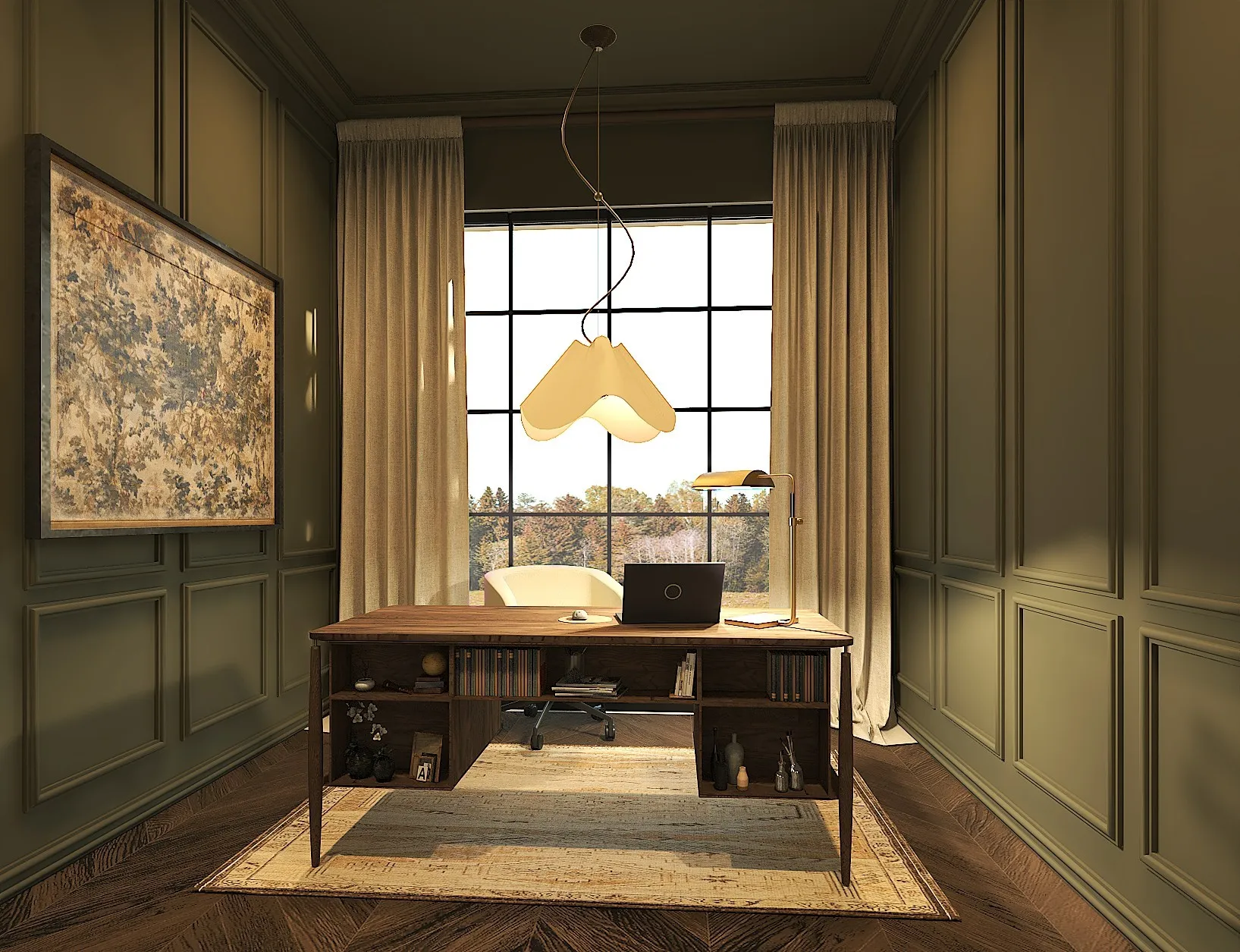 Floor-to-ceiling window with dark framing
