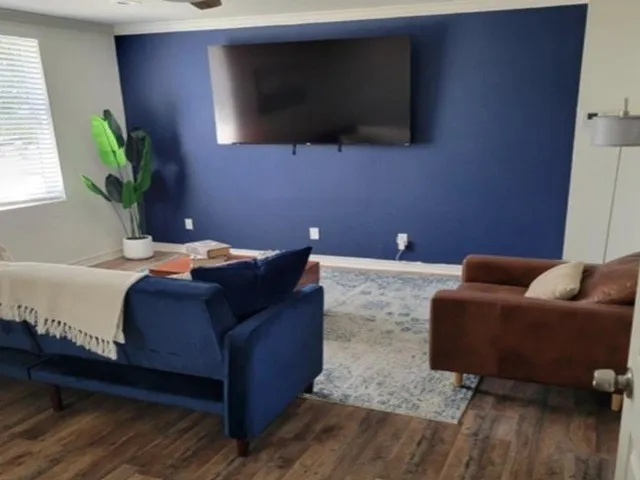 Wood-finish flooring throughout
