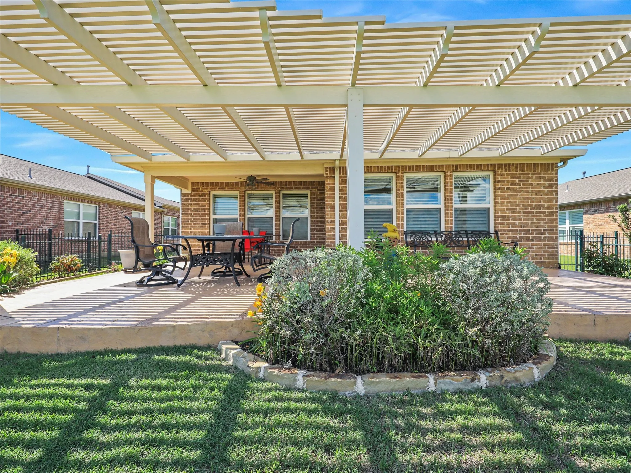 View of terrace featuring a pergola