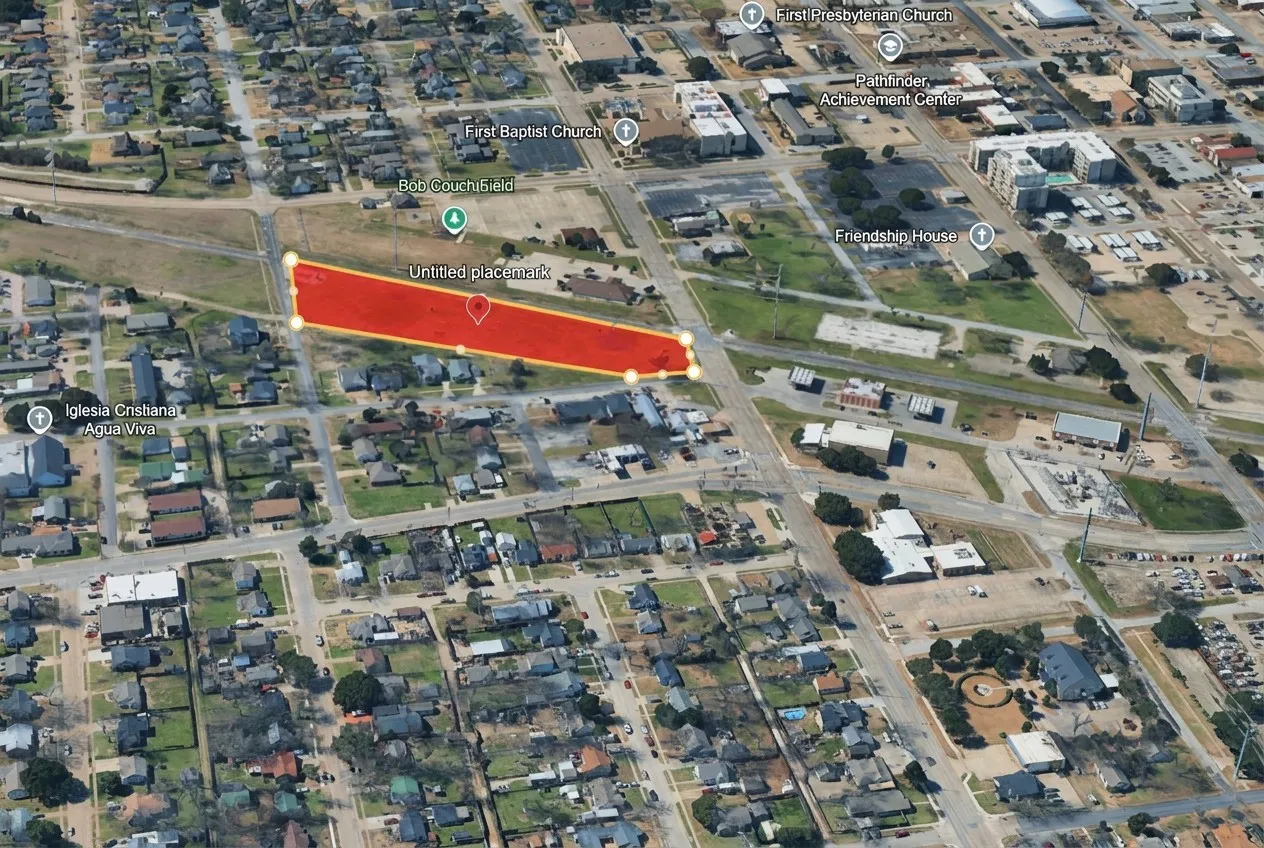 Aerial Map. Highlighting the property boundaries within a developed area