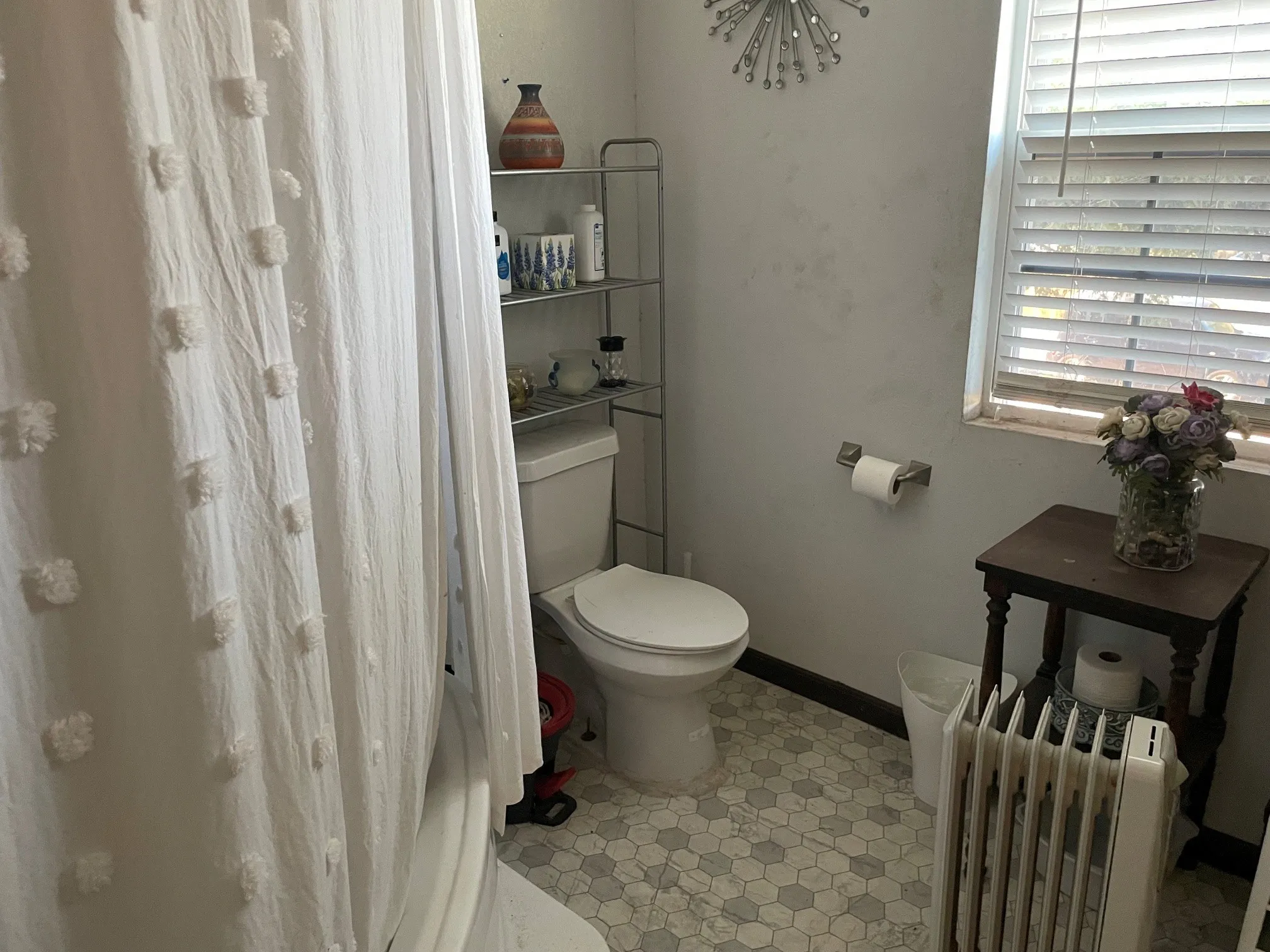 White hexagonal tile flooring