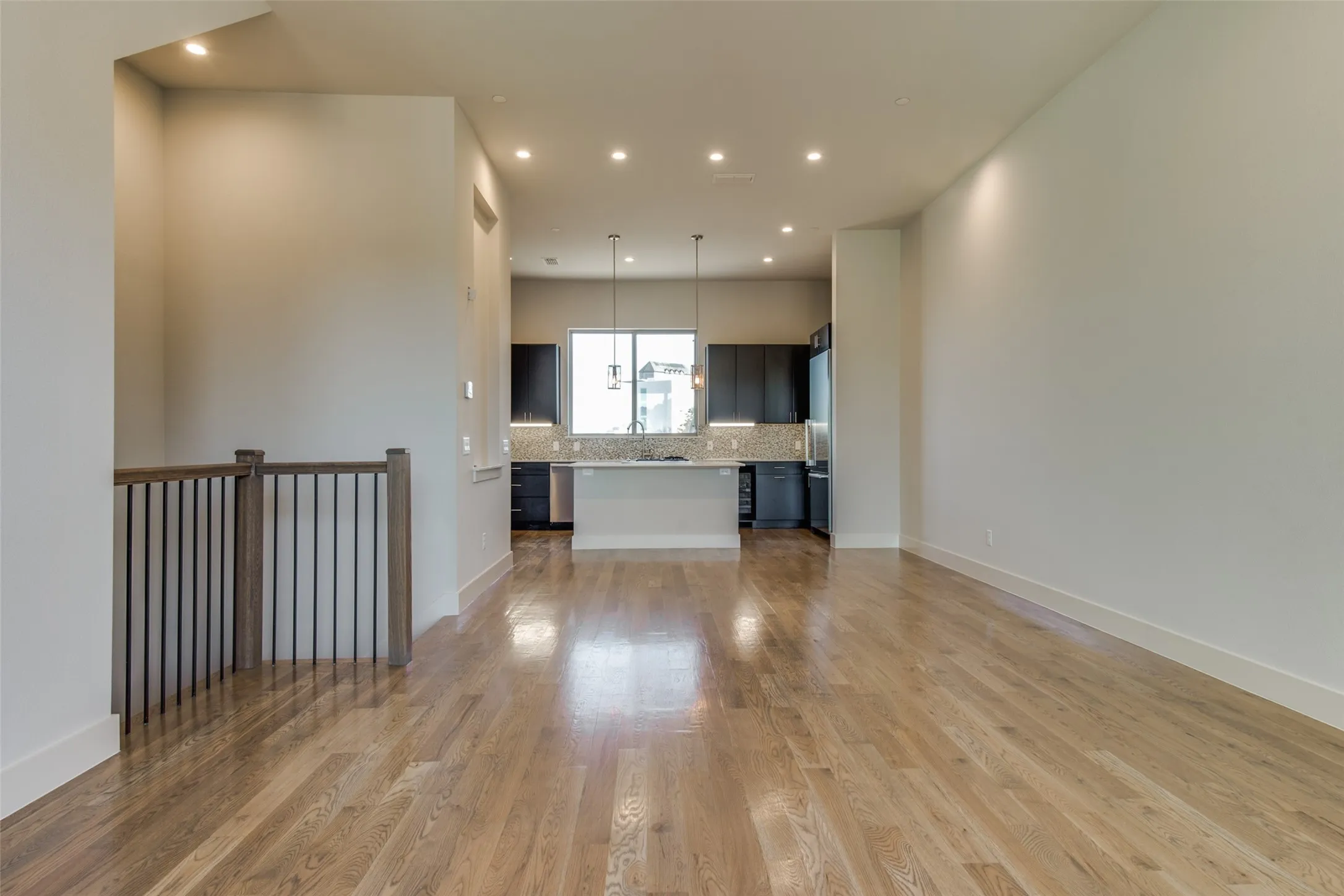 View of living room into the kitchen