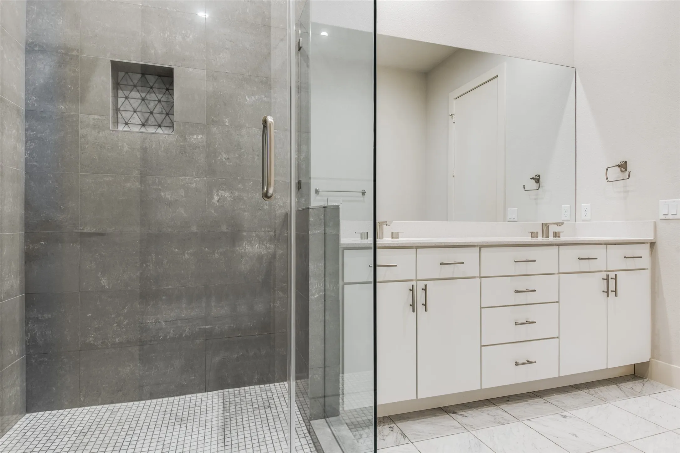 Separate shower with double sinks