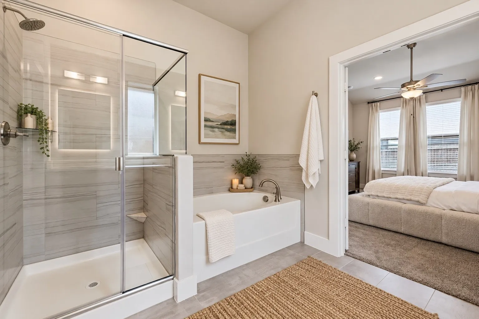 Spacious and private primary ensuite offers a relaxing retreat, featuring a soaking garden tub, separate walk-in shower, and plenty of room to unwind and recharge.