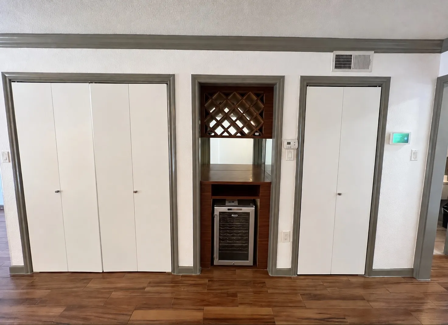 Wine refrigerator in living area