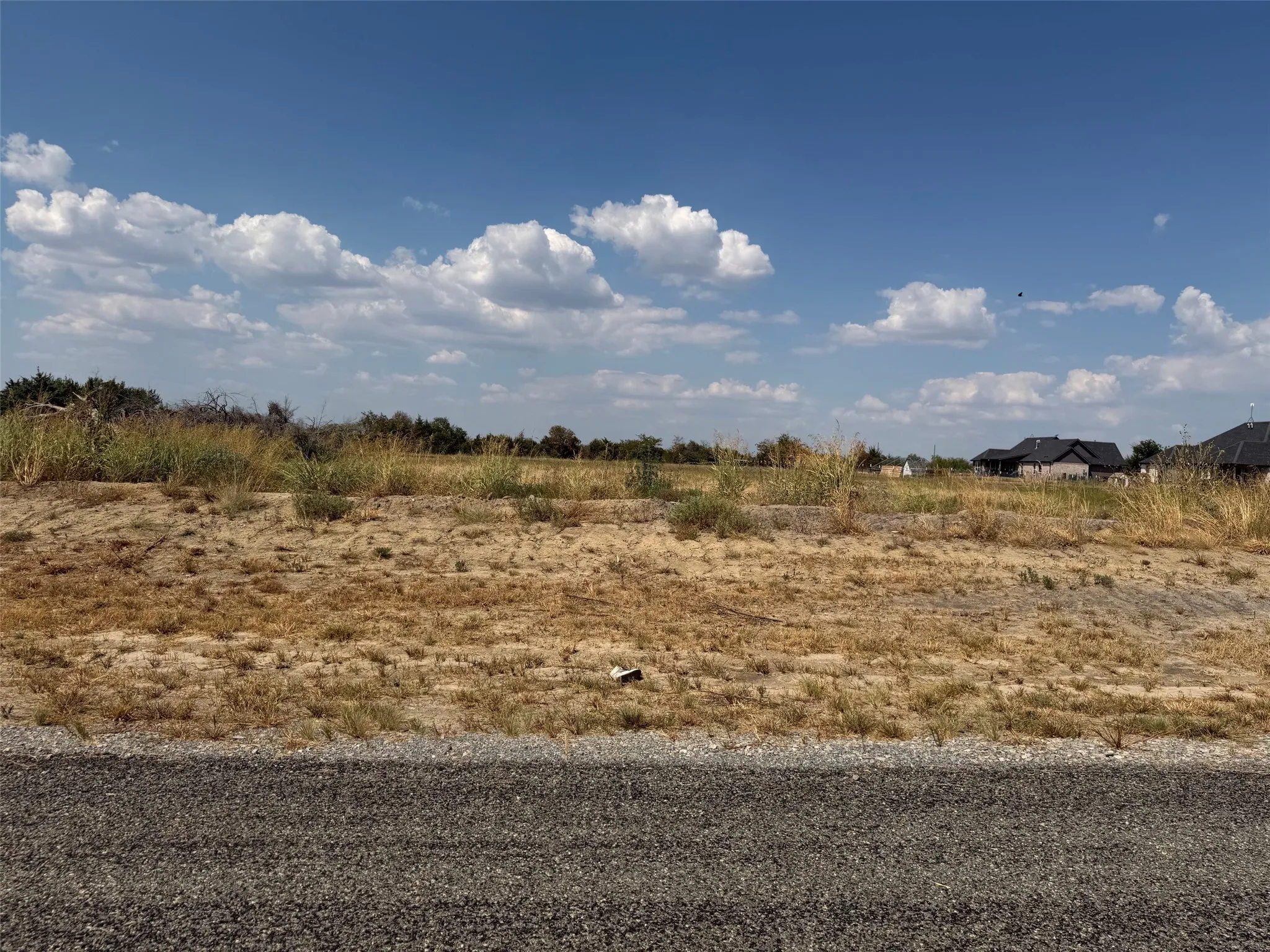 Expansive land parcel featuring natural grasses and distant residential structures