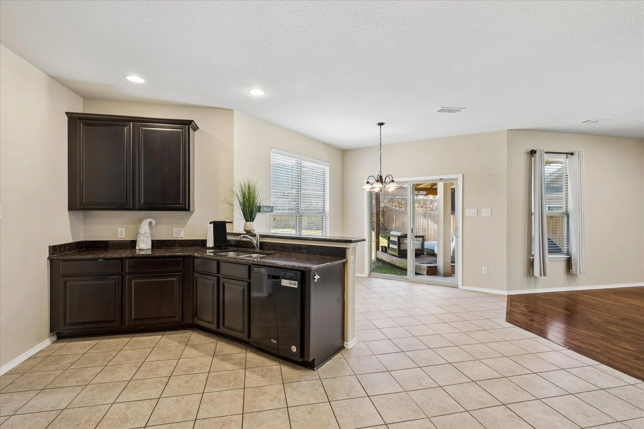 Granite countertops and lots of natural light.
