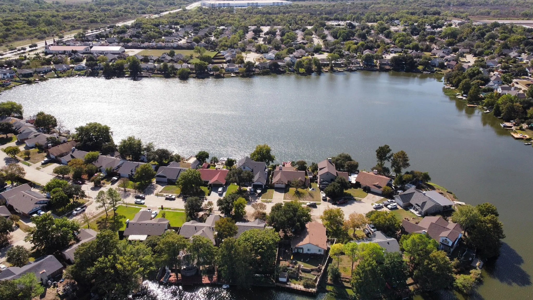 Residential properties with waterfront access situated on a substantial body of water
