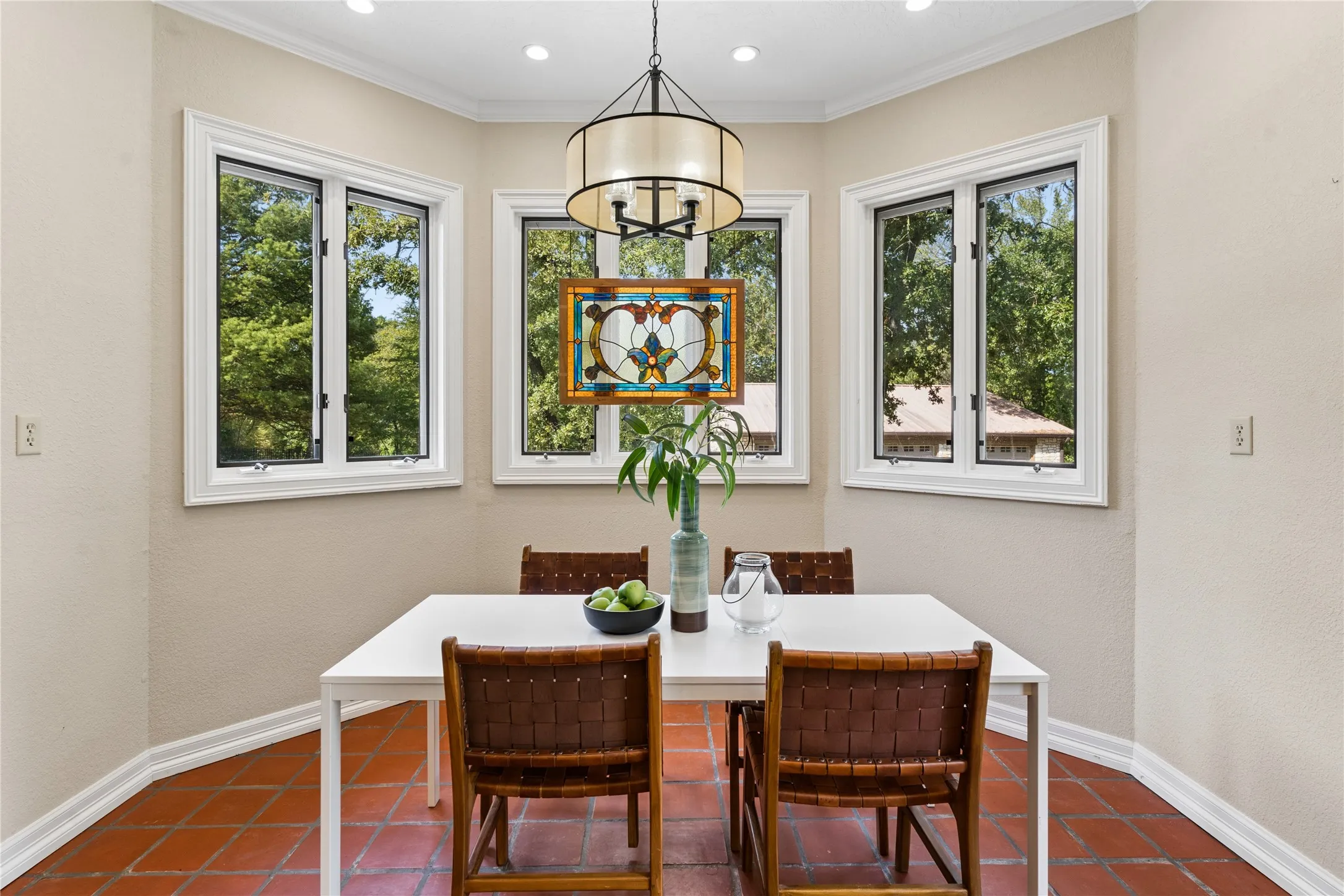 Breakfast area has bay windows
