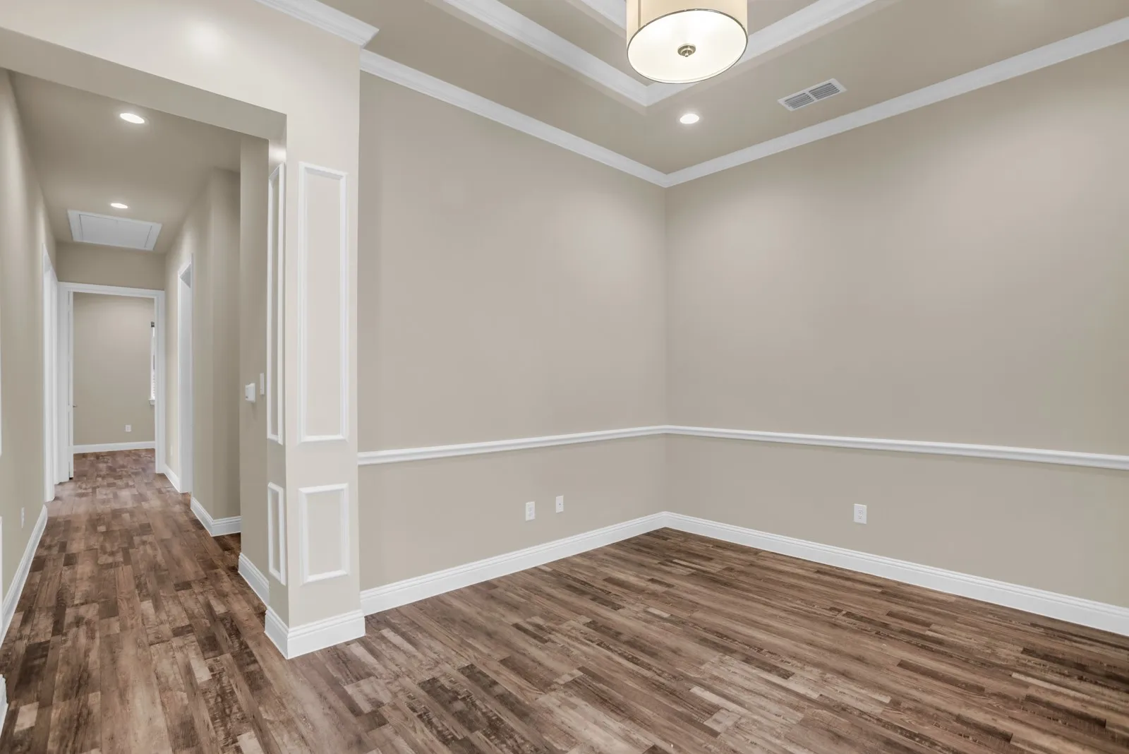 Wood-finish flooring throughout