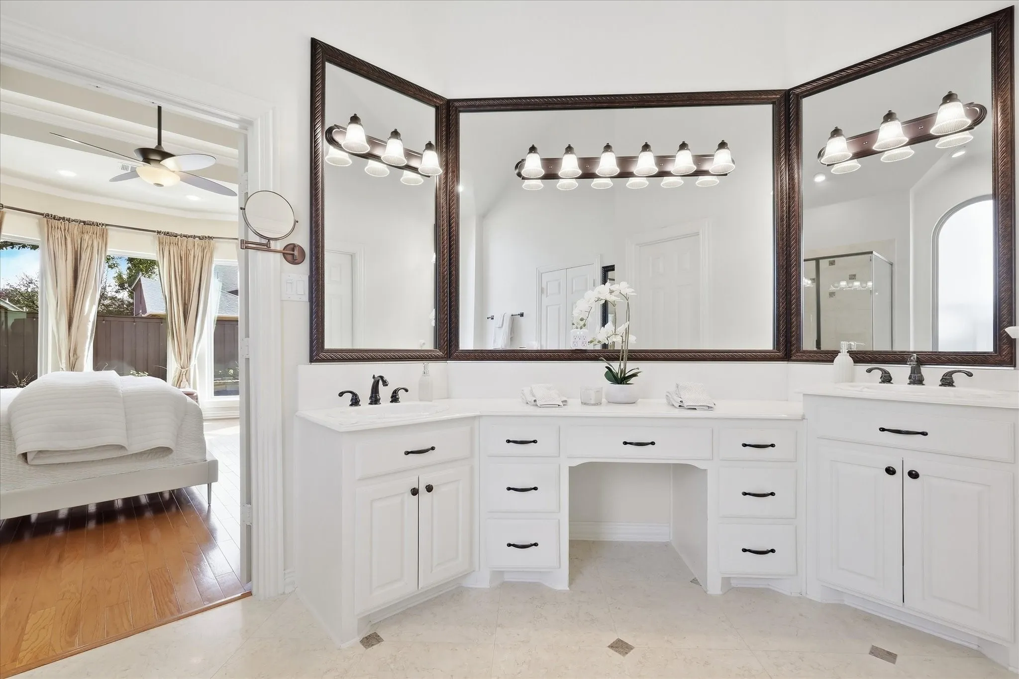 Brightly Lit Bathroom w-Huge Mirrors and Large Vanity
