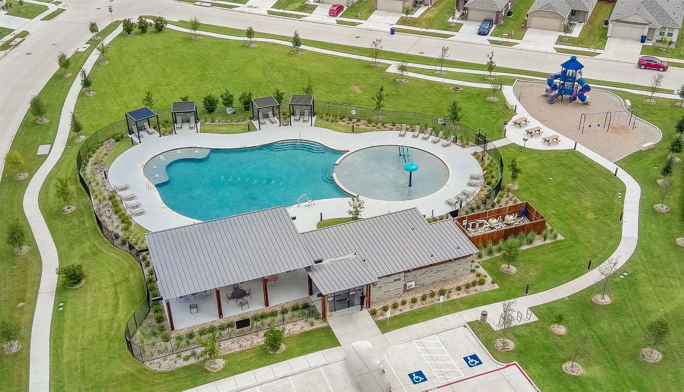 Drone / aerial view of a pool