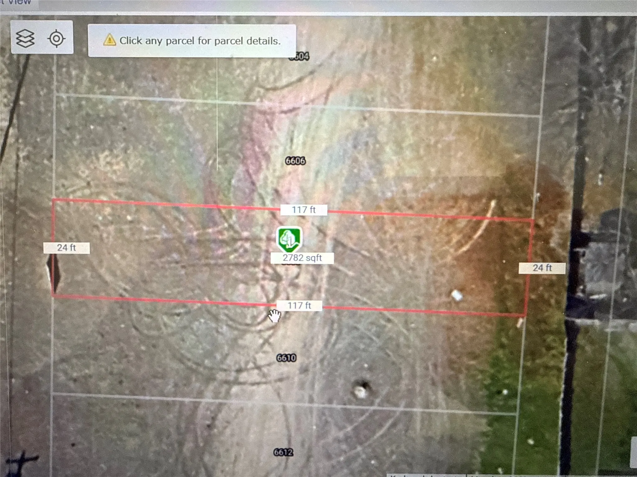 Property Map. Displaying the dimensions and area of the property parcel