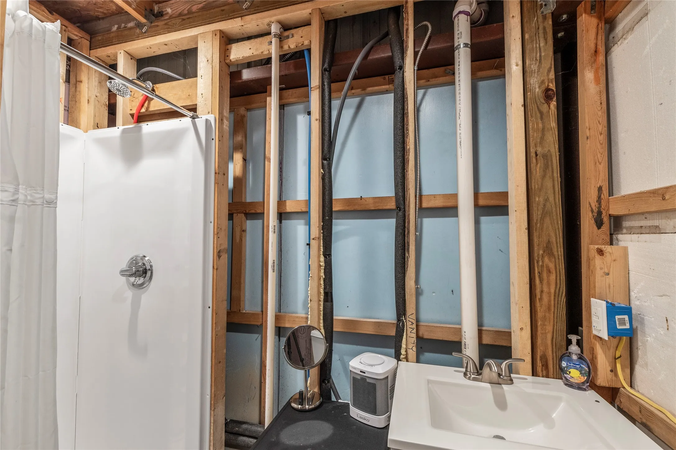 Shower in metal building