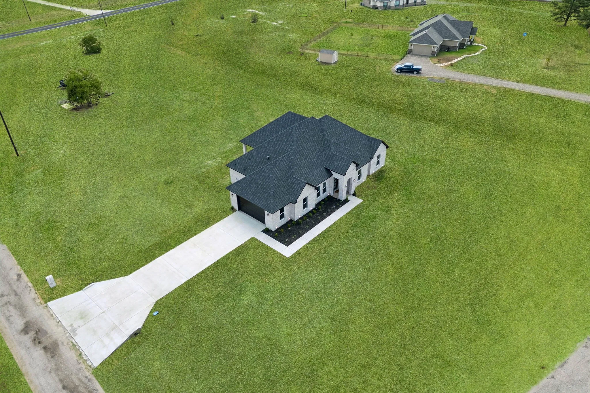 Aerial view of this newly constrcuted home