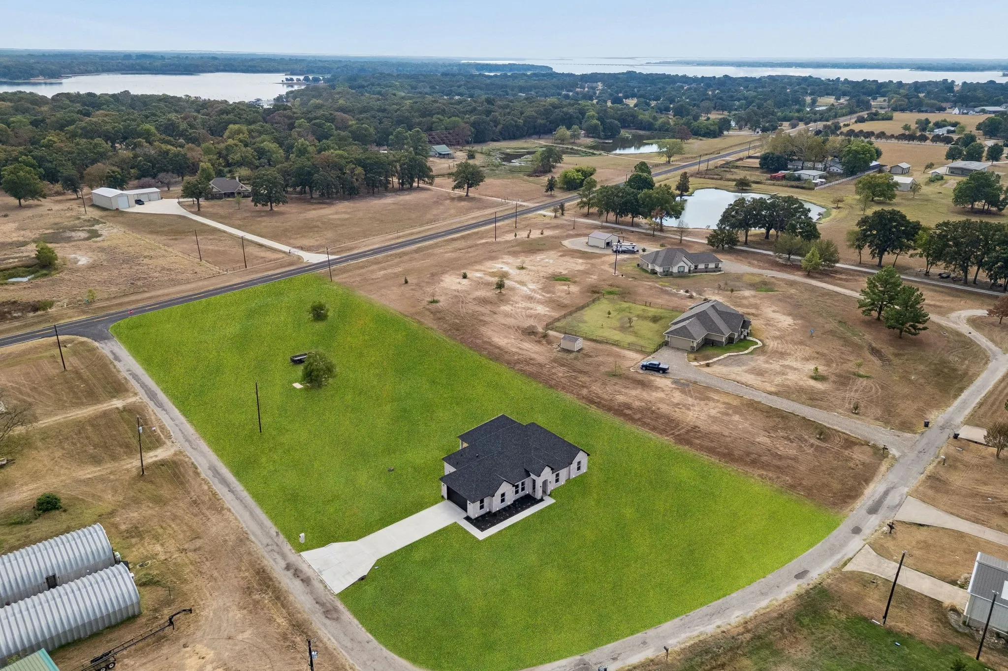 Aerial view of the front of the home.