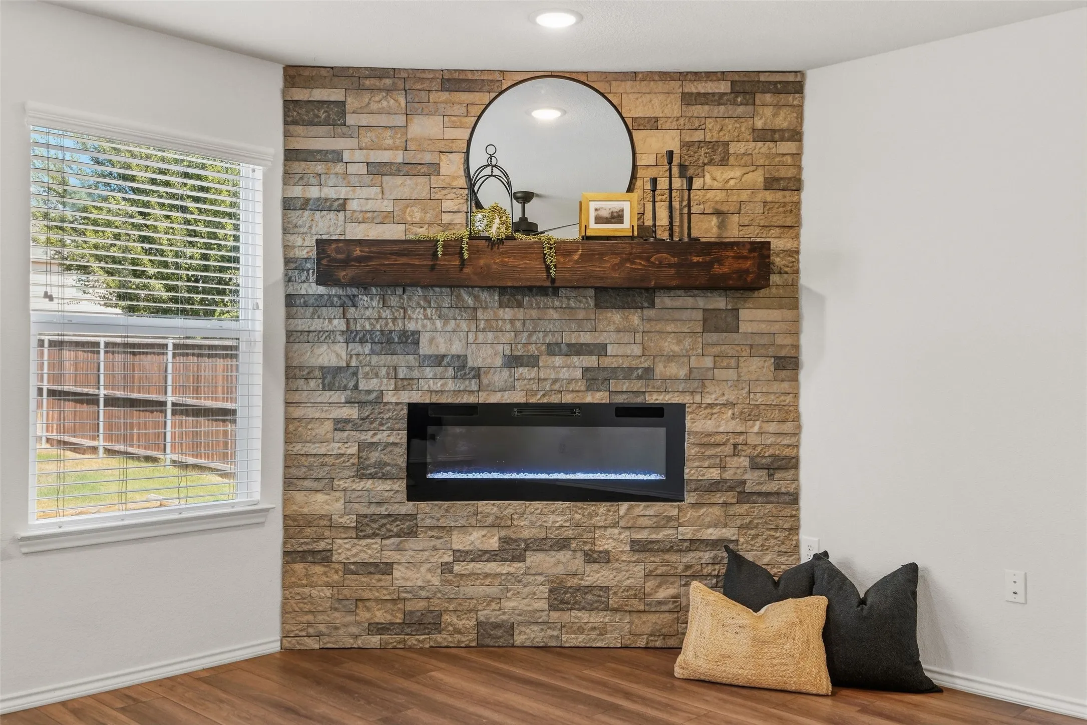 Electric Fireplace with Stacked Stone Accent