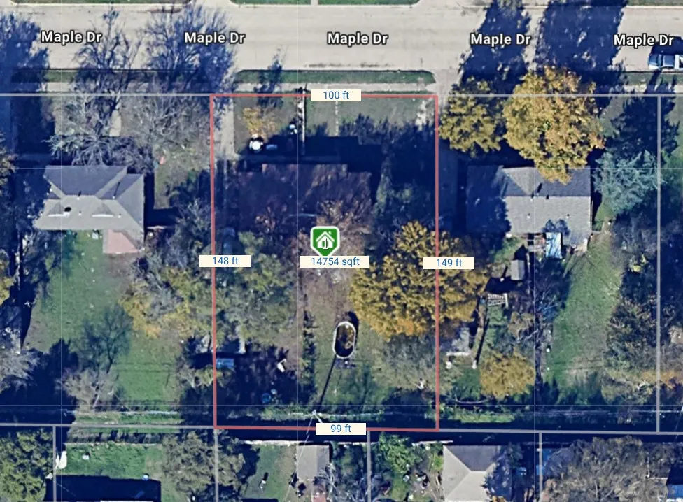 Aerial Map. Displaying the property's boundaries and dimensions, including lot area in square footage
