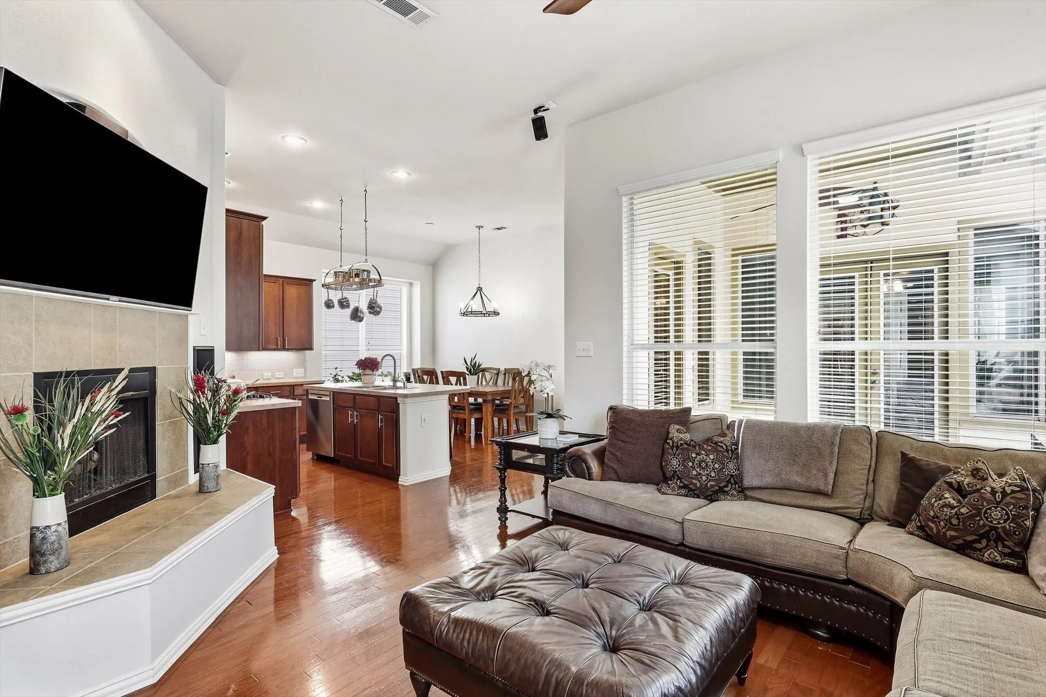 An open layout connects the family room, kitchen, and dining area for easy everyday living and entertaining.