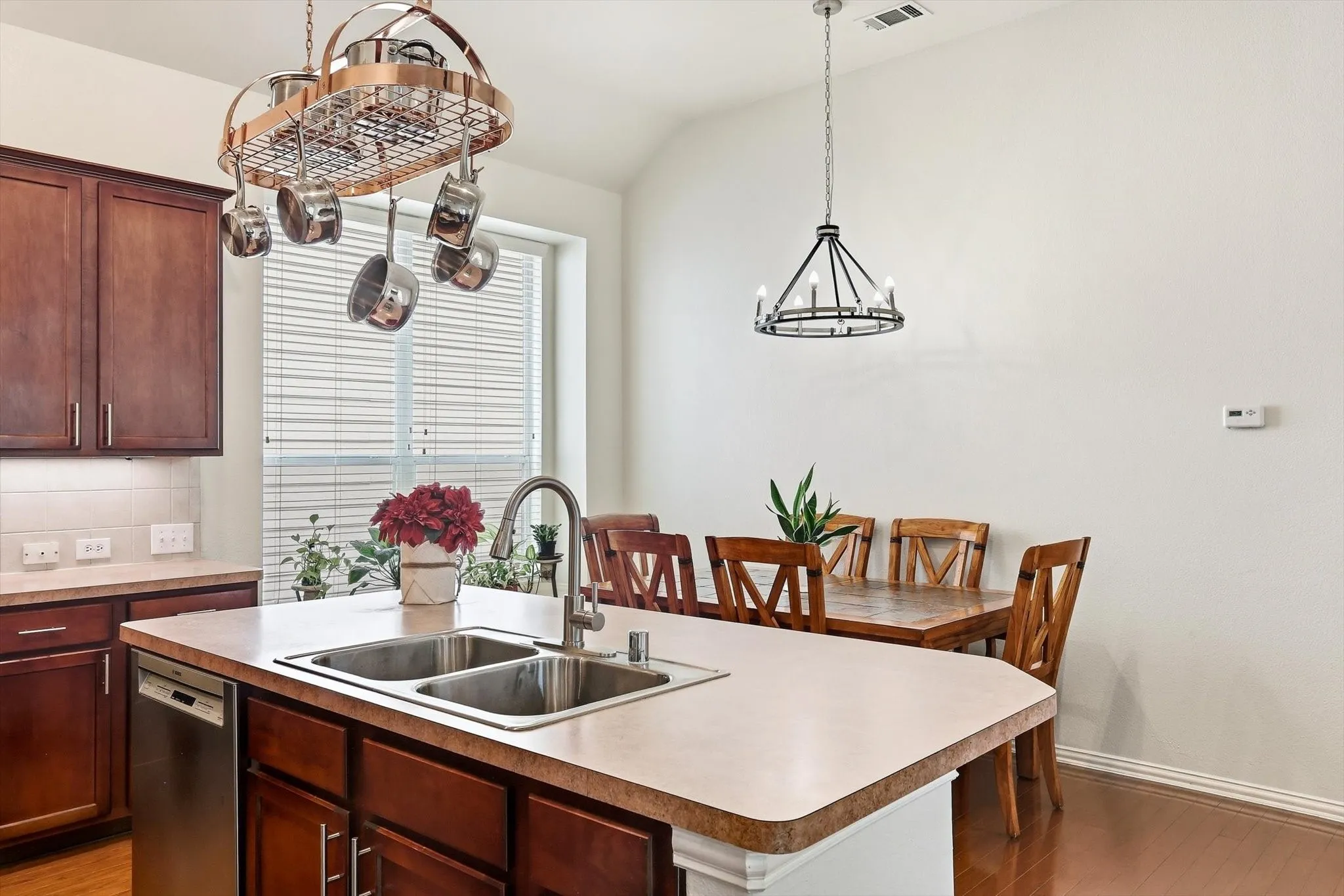 Pull up a stool or gather around the table—there’s room for casual meals and conversation.