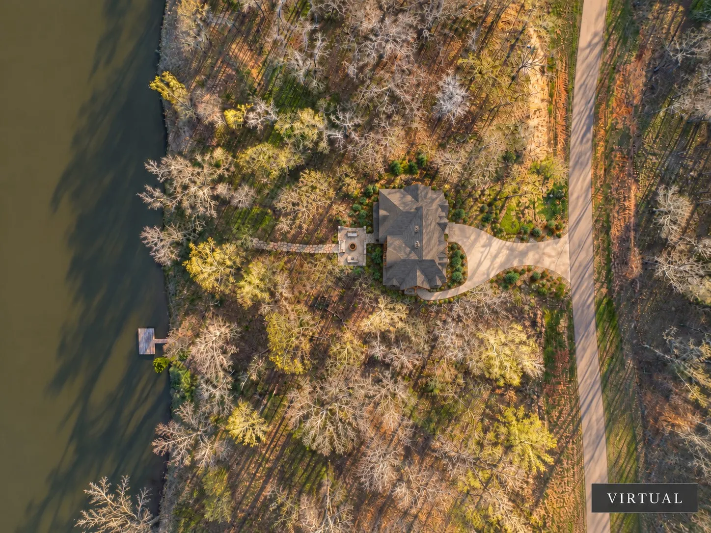 Single-family residence with a multi-level roofline, a curved paved driveway - Virtual mock up of potential house.