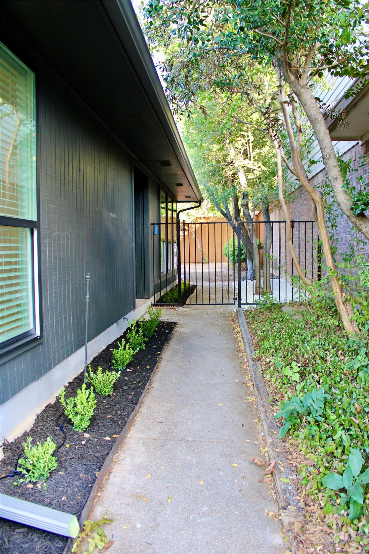 Paved walkway, landscaping with planted shrubs, and mature​​‌​​​​‌​​‌‌​‌‌​​​‌‌​‌​‌​‌​​​‌​​ trees