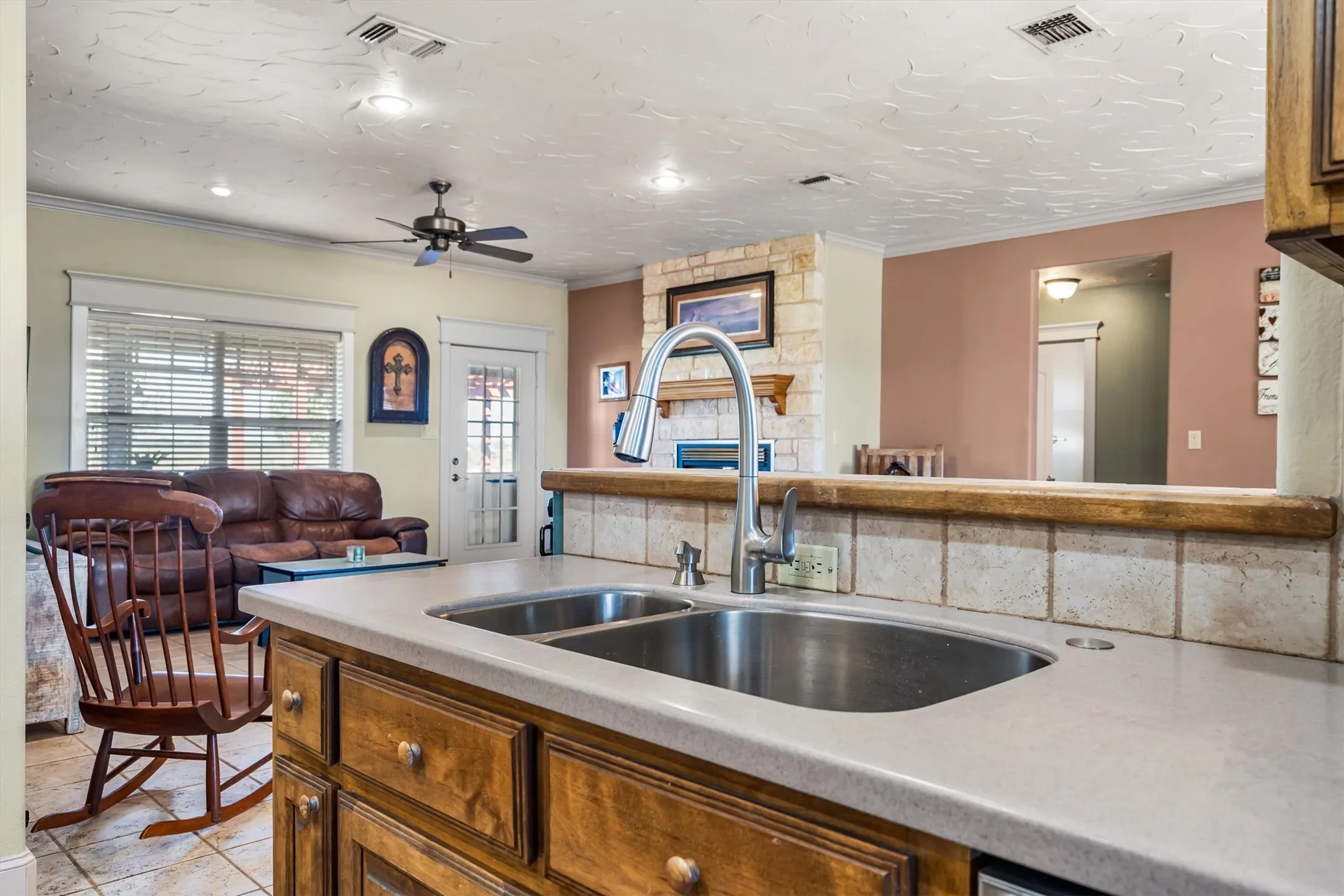 Kitchen opens to the living room and dining room